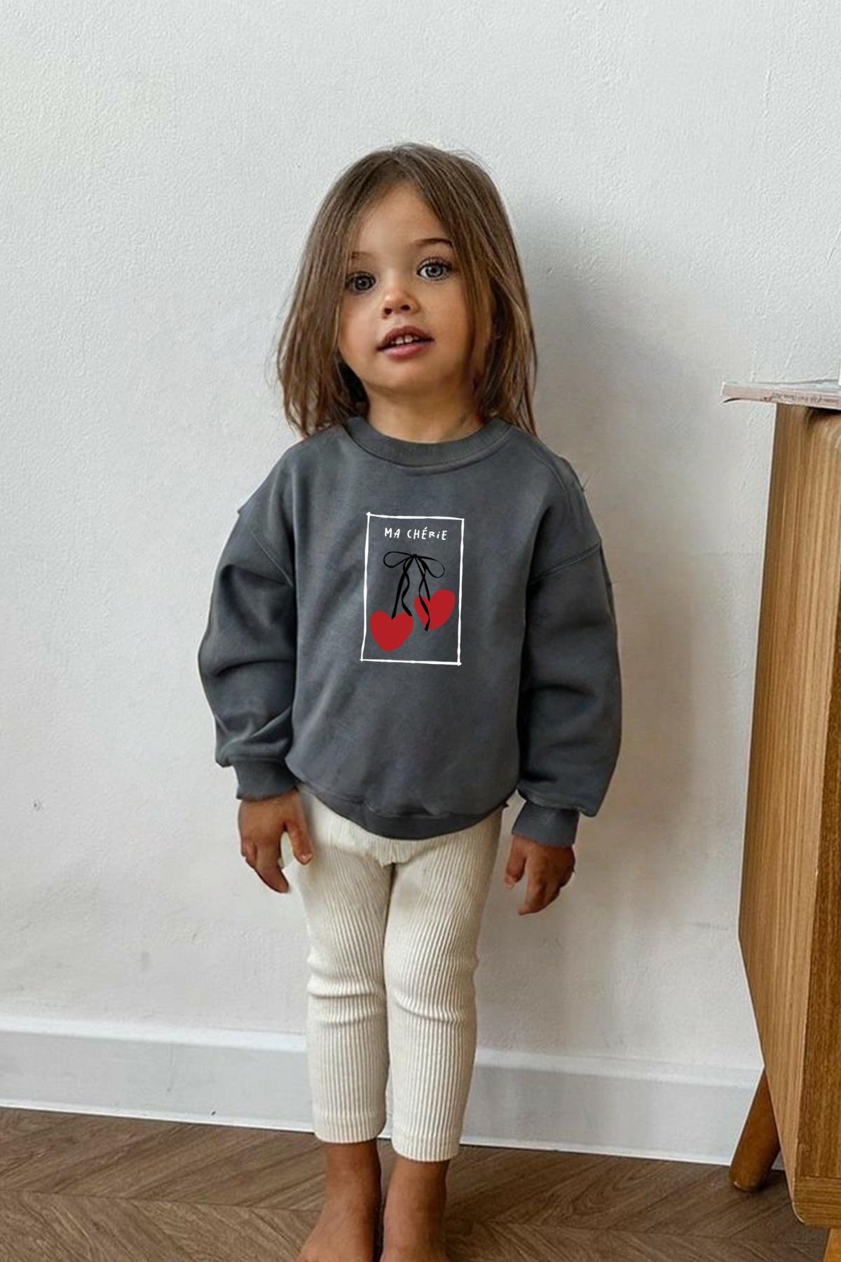 Kız Çocuk Baskılı 3 İplik Pamuklu Kumaş Sweatshirt