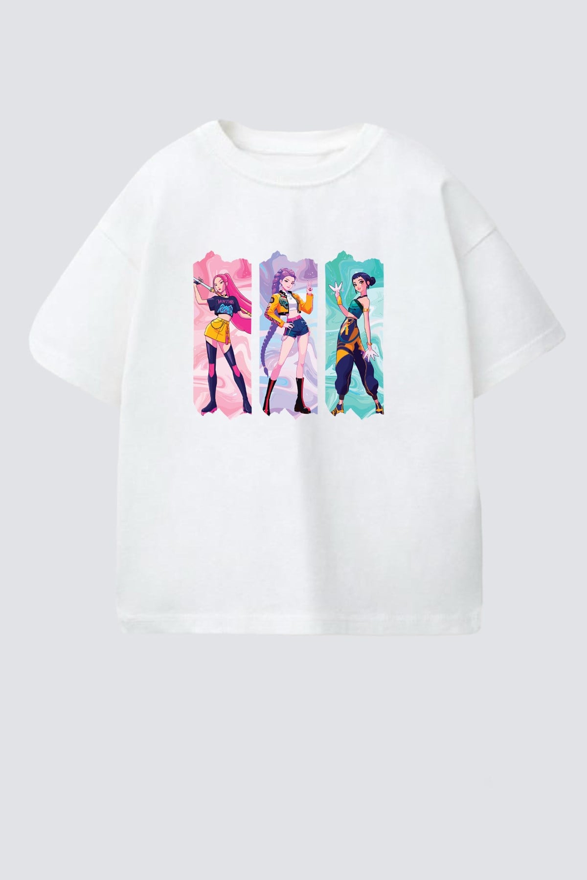 Kız Çocuk Pamuklu Bisiklet Yaka Huntrix Baskılı T-Shirt