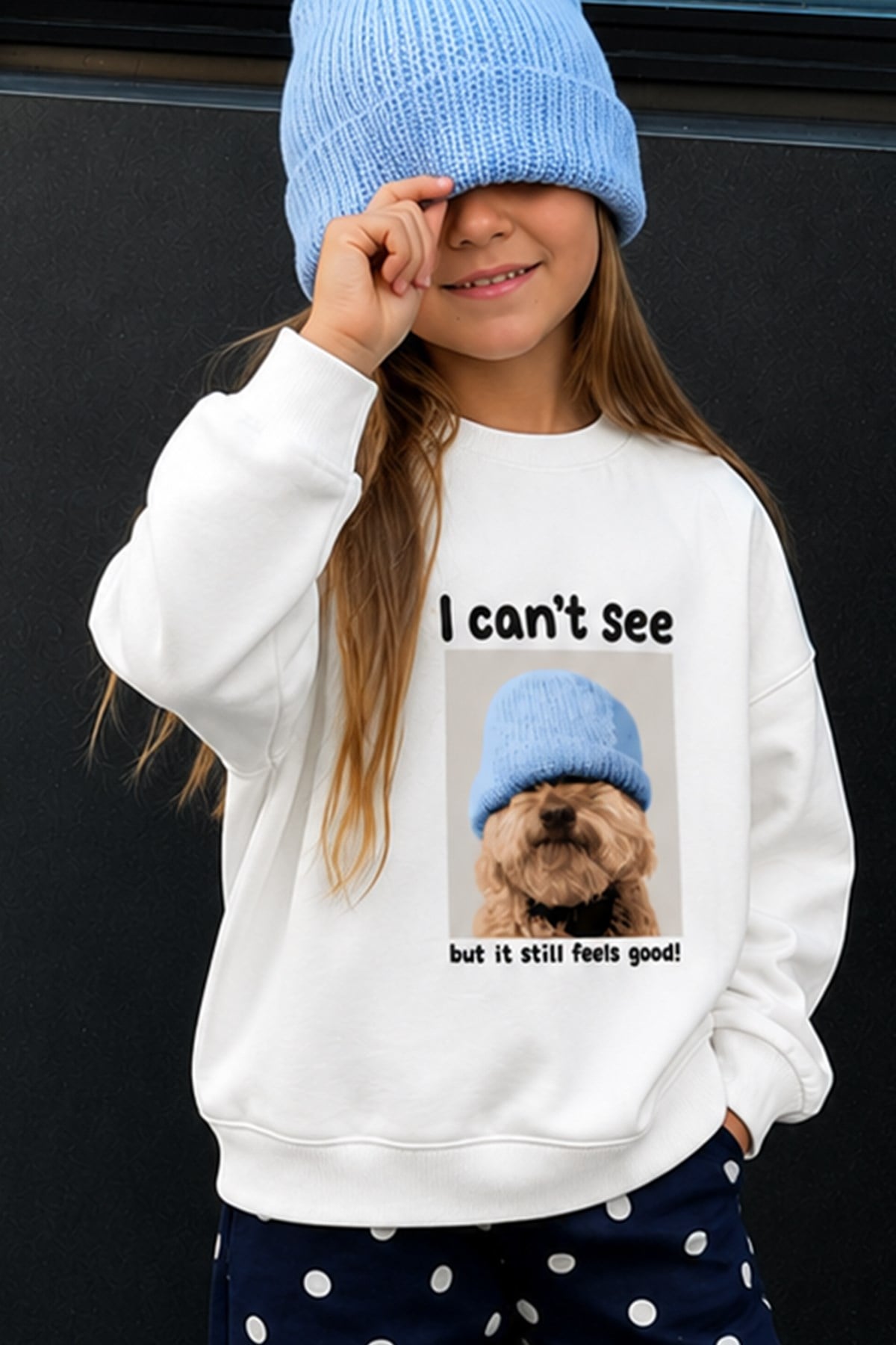 Unisex Çocuk 3 İplik Kumaş Köpek Baskılı Pamuklu Sweatshirt