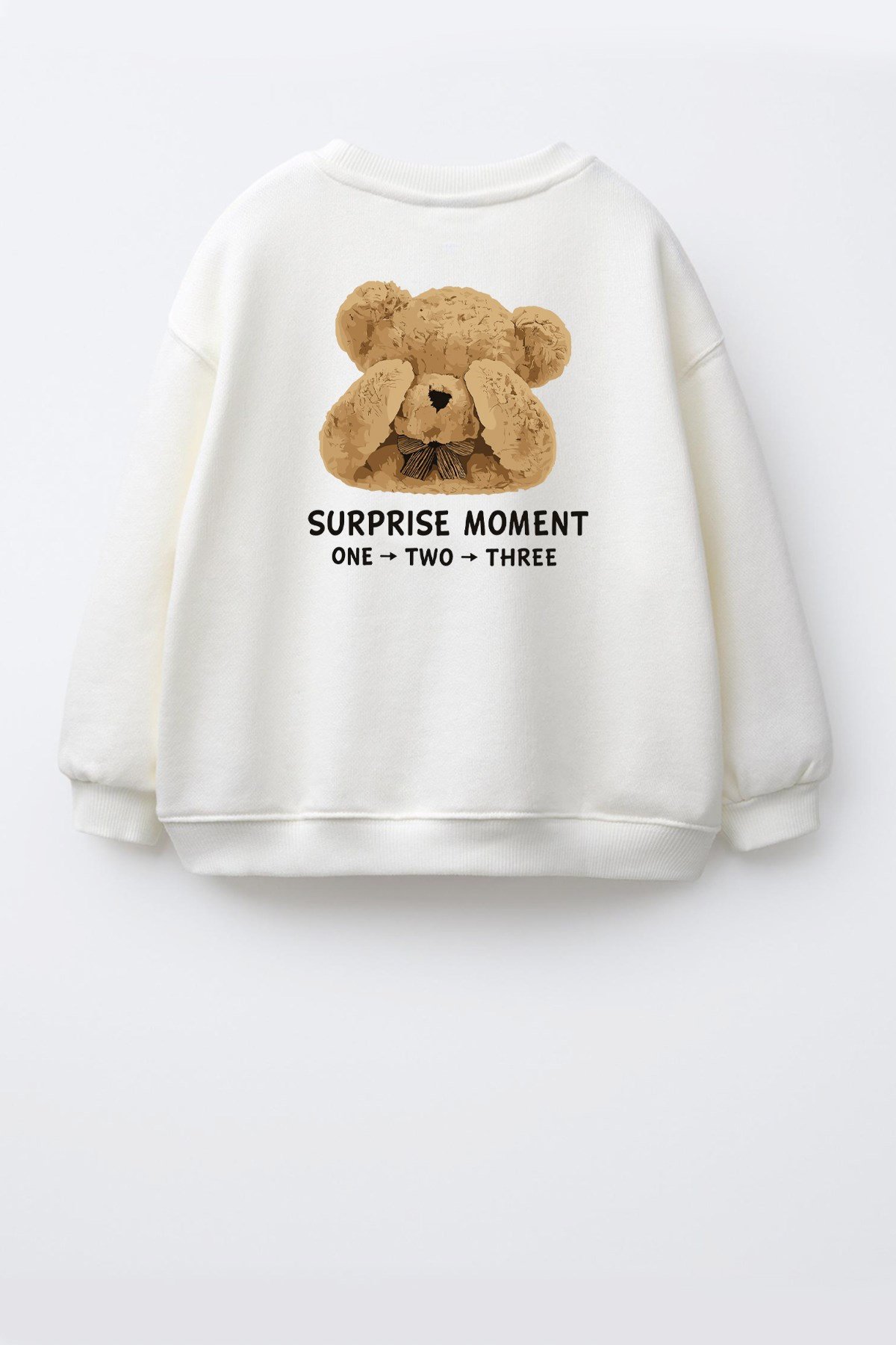 Unisex Çocuk 3 İplik Kumaş  Pamuklu Sırtı Ayıcık Baskılı Sweatshirt