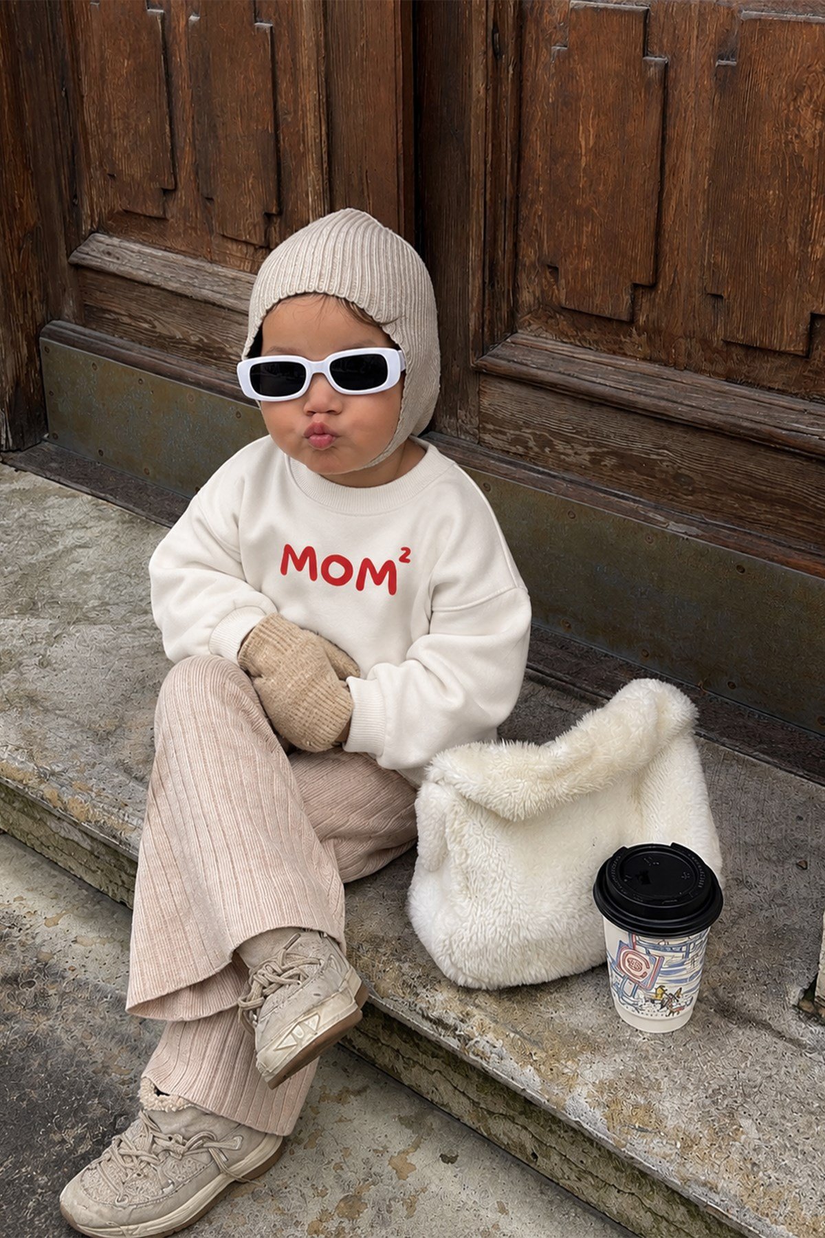 Unisex Çocuk Anne Baskılı 3 İplik Kumaş Pamuklu Sweatshirt