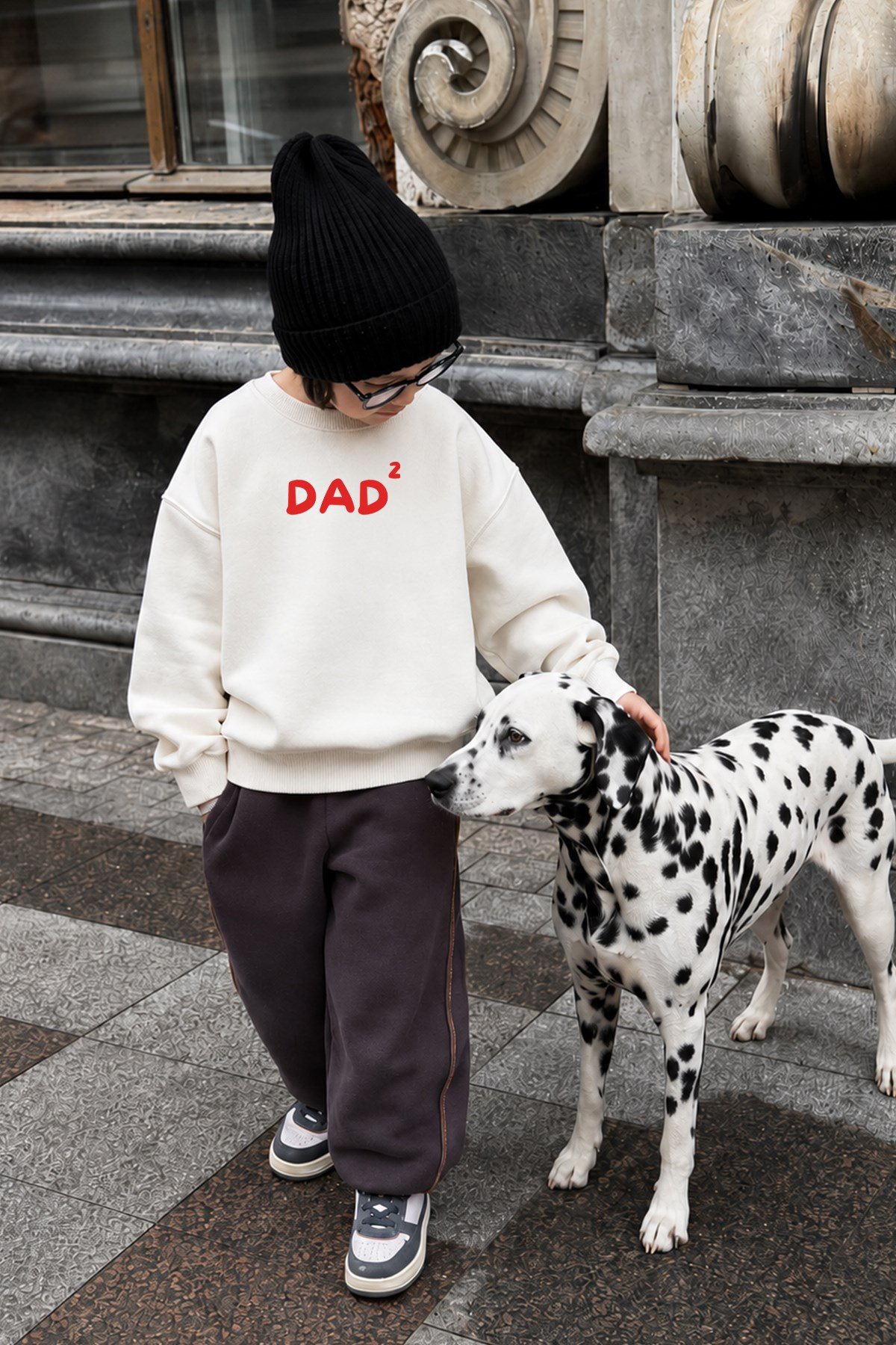 Unisex Çocuk Baba Baskılı 3 İplik Kumaş Pamuklu Sweatshirt