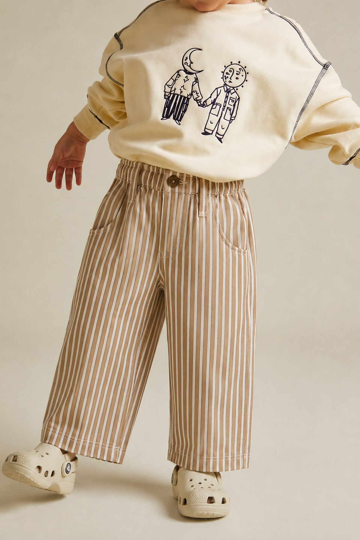 Unisex Çocuk Çizgili Beli Lastikli Rahat Pantolon