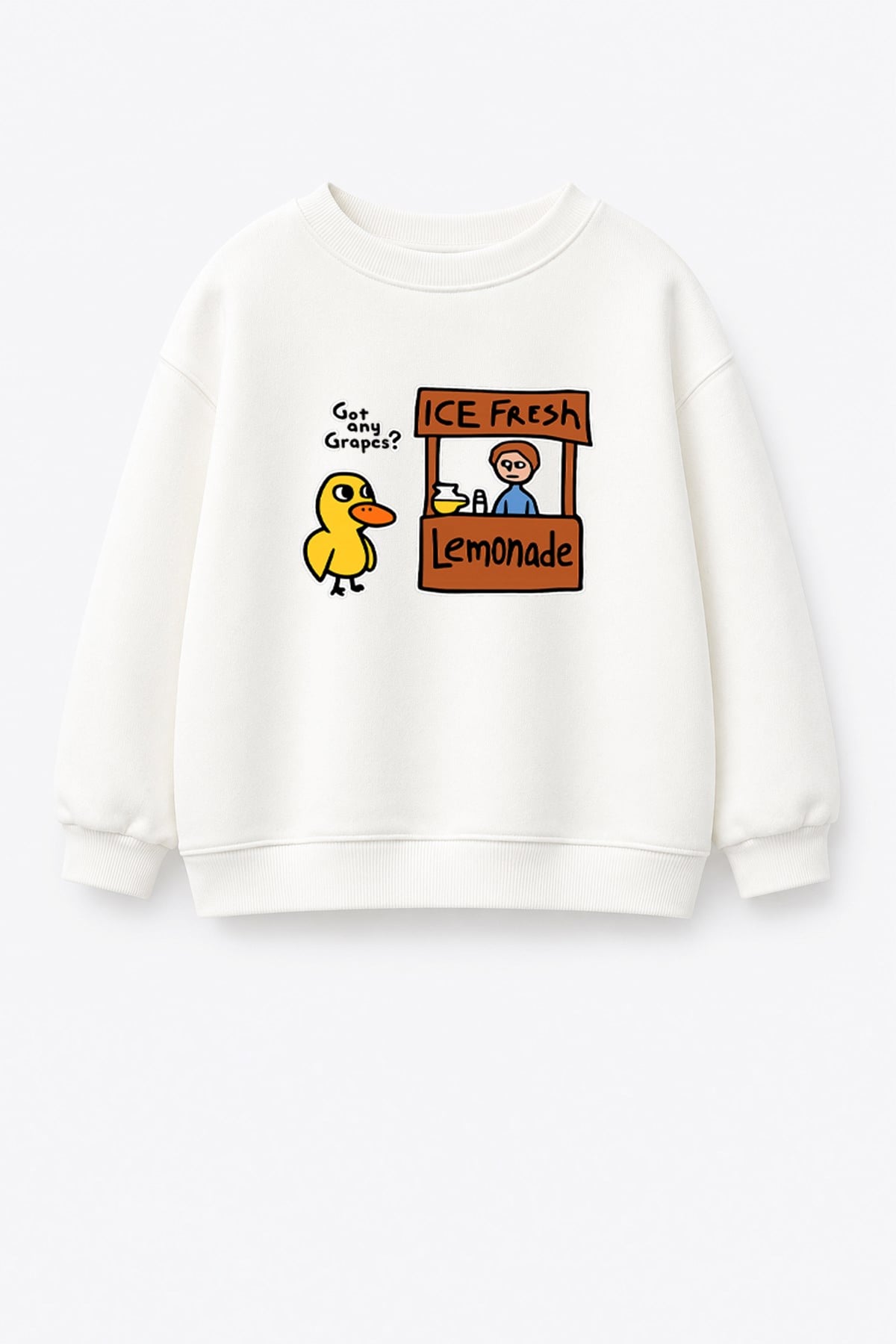 Unisex Çocuk Ekru Ördek Baskılı 3 İplik Kumaş Pamuklu Sweatshirt