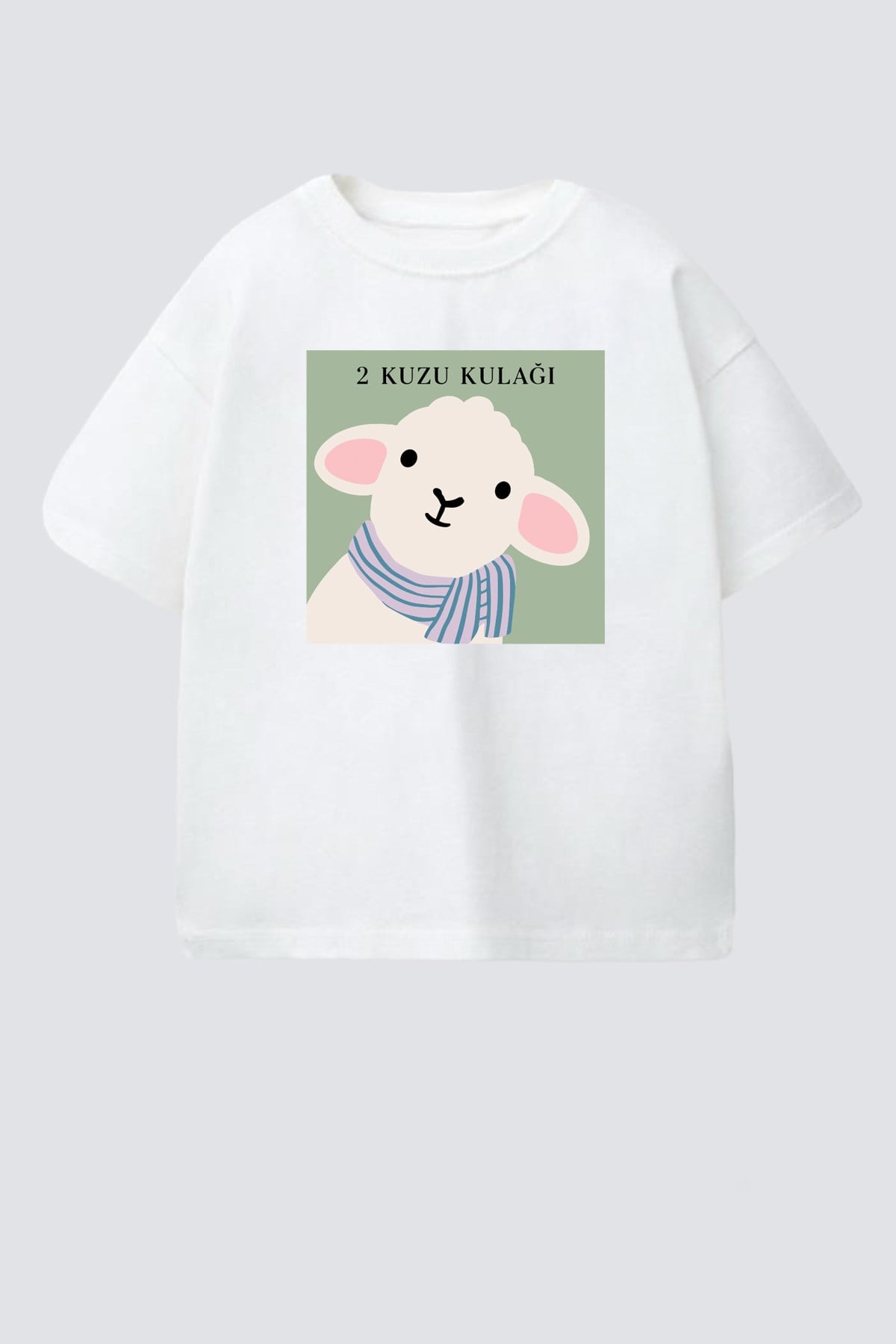 Unisex Çocuk Pamuklu Bisiklet Yaka Kuzu Kulağı Baskılı T-Shirt