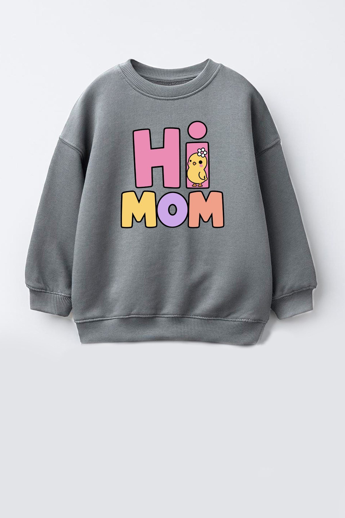 Unisex Çocuk Pamuklu Bisiklet Yaka Slogan Baskılı Sweatshirt