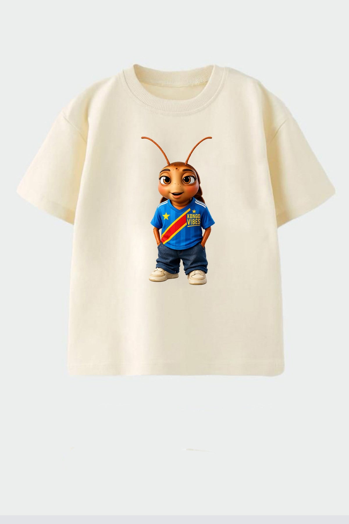 Unisex Çocuk Pamuklu Demokratik Kongo Baskılı T-Shirt
