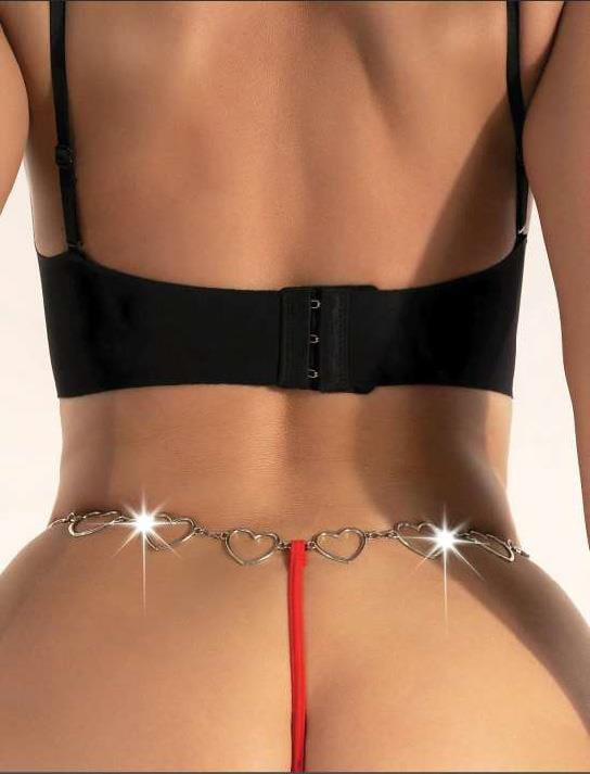 Aria's Closet Kalpli Metal Aksesuarlı Fantezi Kırmızı String Tanga