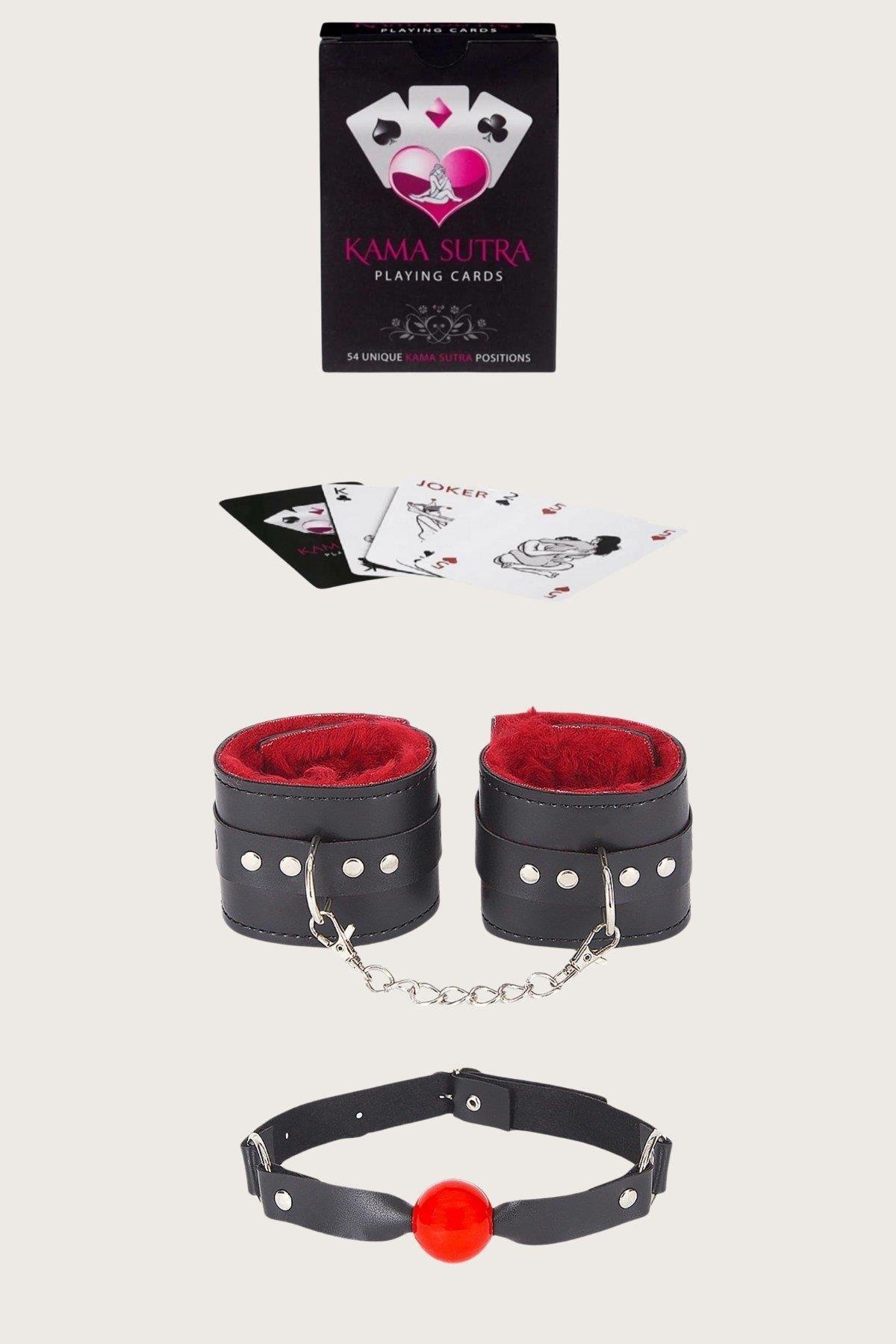 Aria's Closet Sexy Görselli Oyun Kartı Kama Sutra Ağız Topu Kelepçe Set