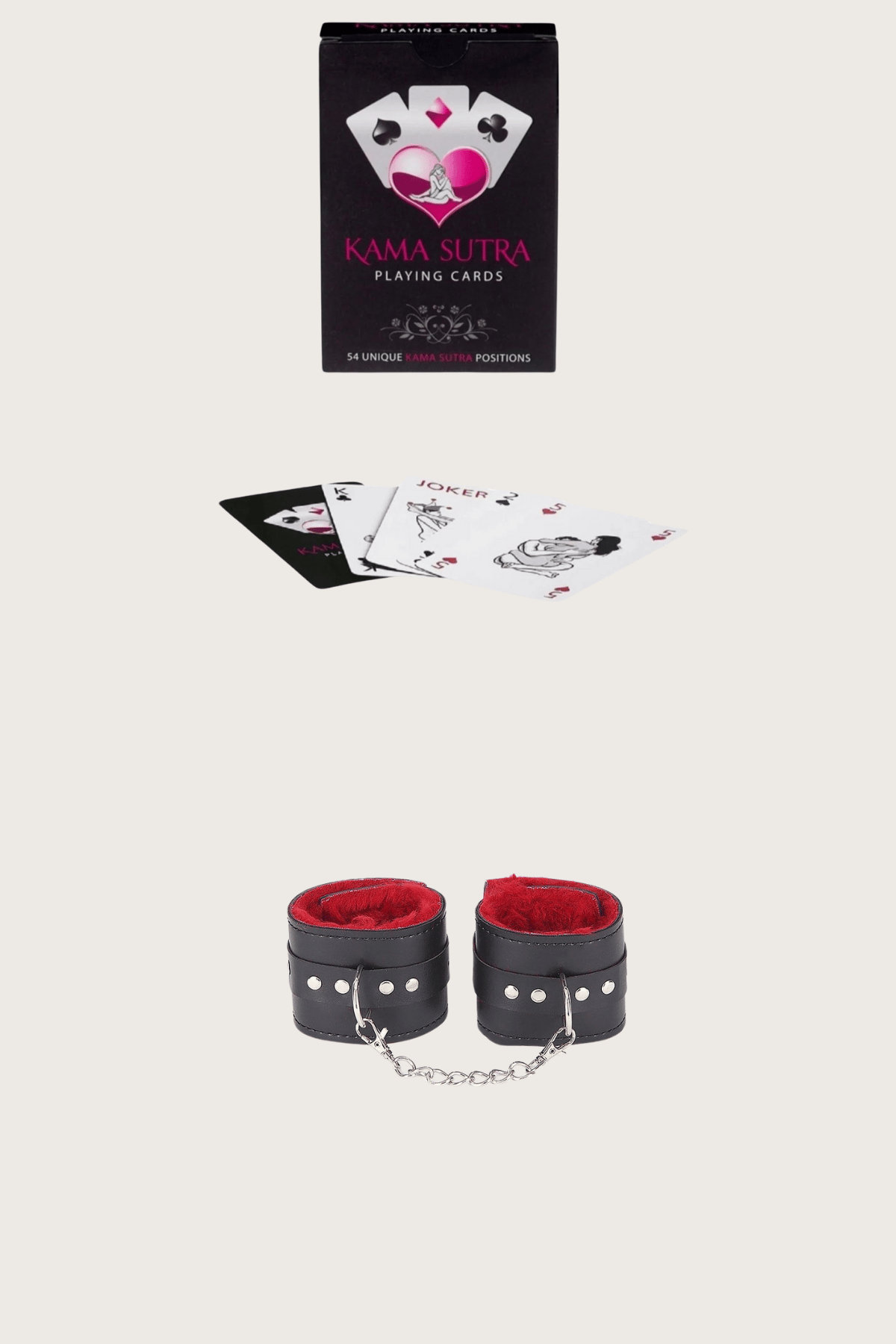 Aria's Closet Sexy Görselli Oyun Kartı Kama Sutra Siyah Kırmızı Kelepçe Set