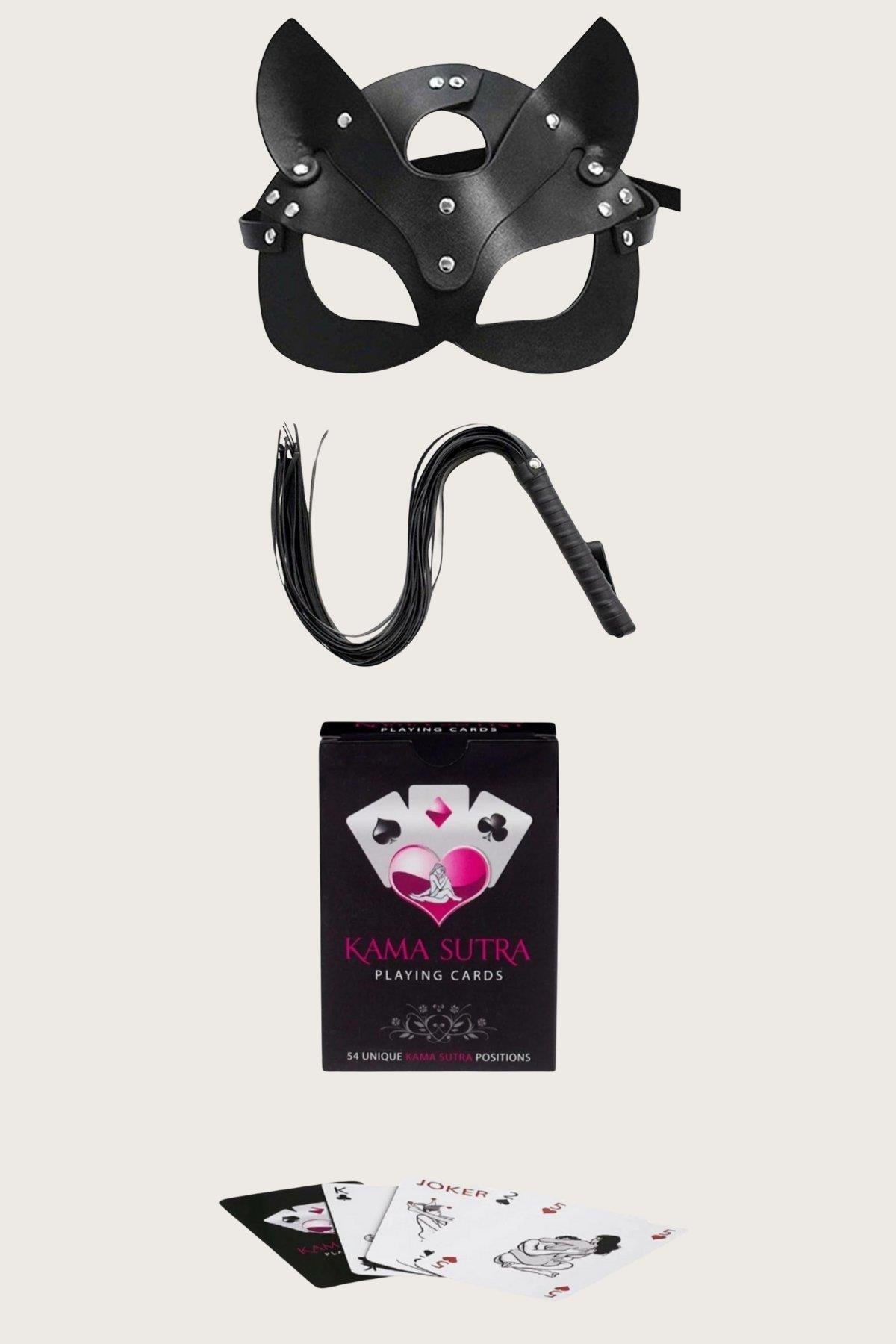 Aria's Closet Sexy Görselli Oyun Kartı Kama Sutra Kırbaç Maske Set