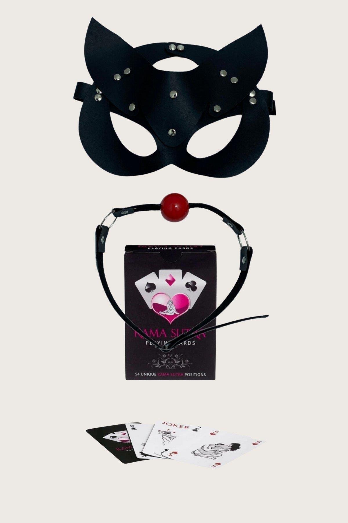 Aria's Closet Sexy Görselli Oyun Kartı Kama Sutra Siyah Ağız Topu Maske Set