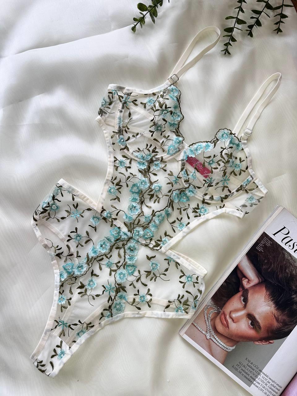 Aria's Closet Yeşil Çiçek Büyük Desenli Bodysuit