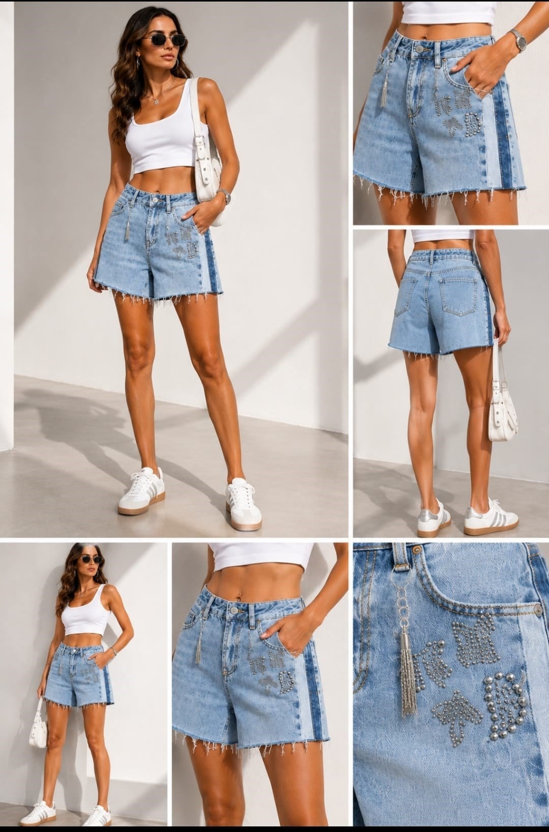 Drop Taş Aksesuarlı Jean Şort