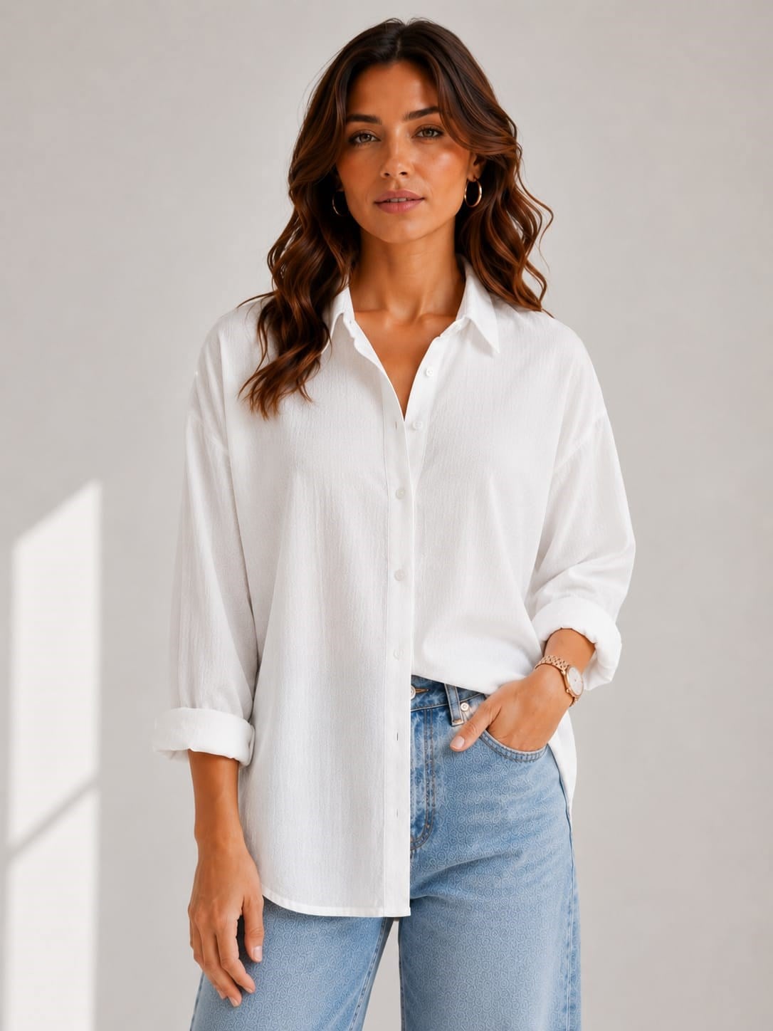Şerit Taşlı Tencel  Oversize Gömlek 