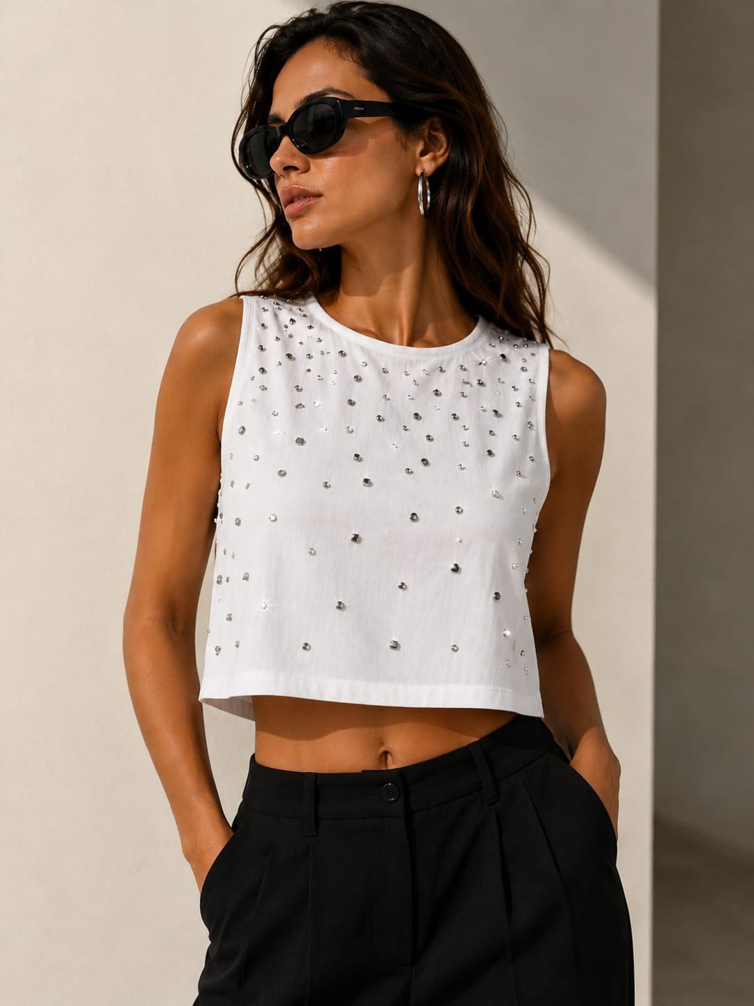 Taş Detaylı Crop Bluz