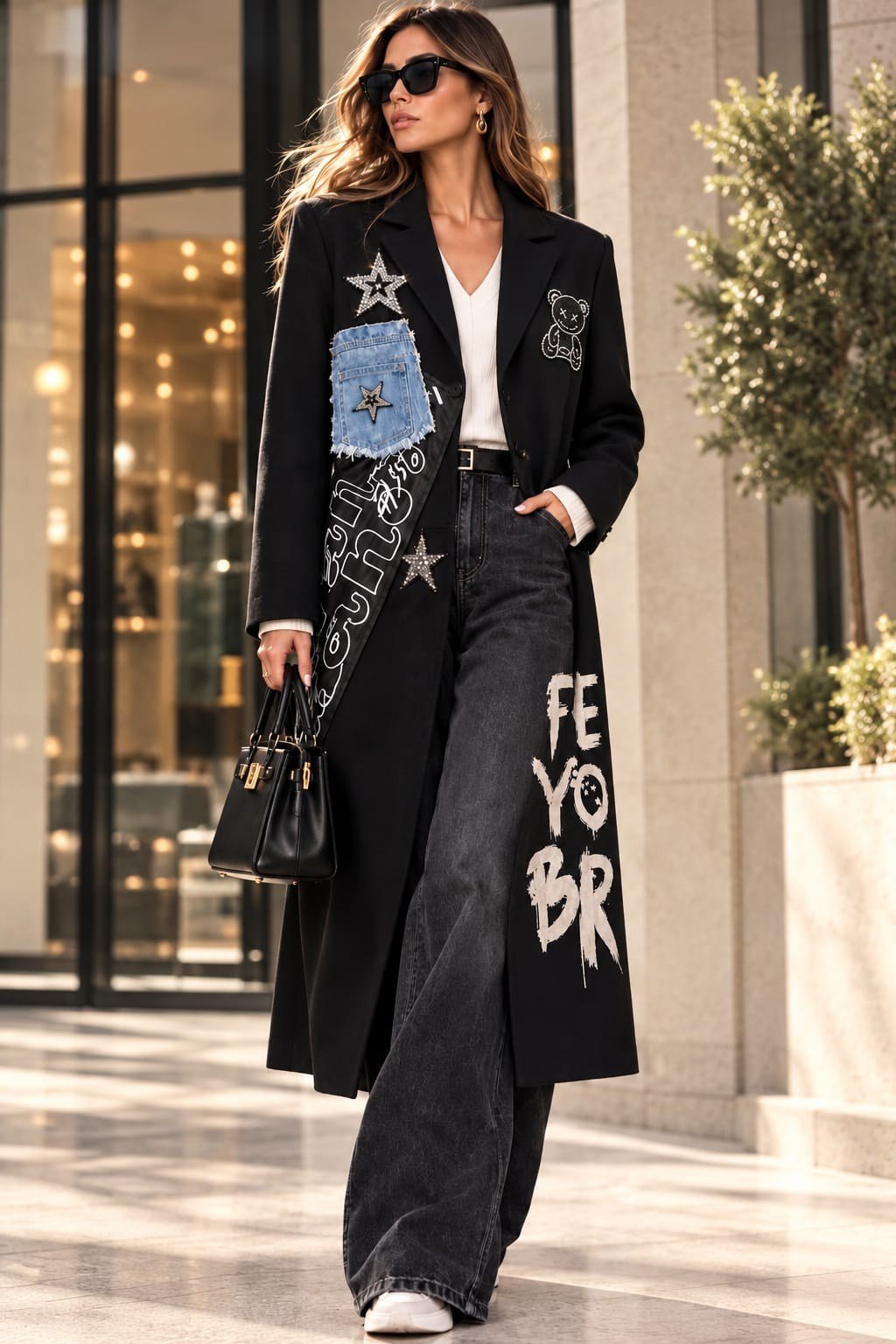 Taş Yıldız Aksesuarlı Blazer Uzun Ceket 