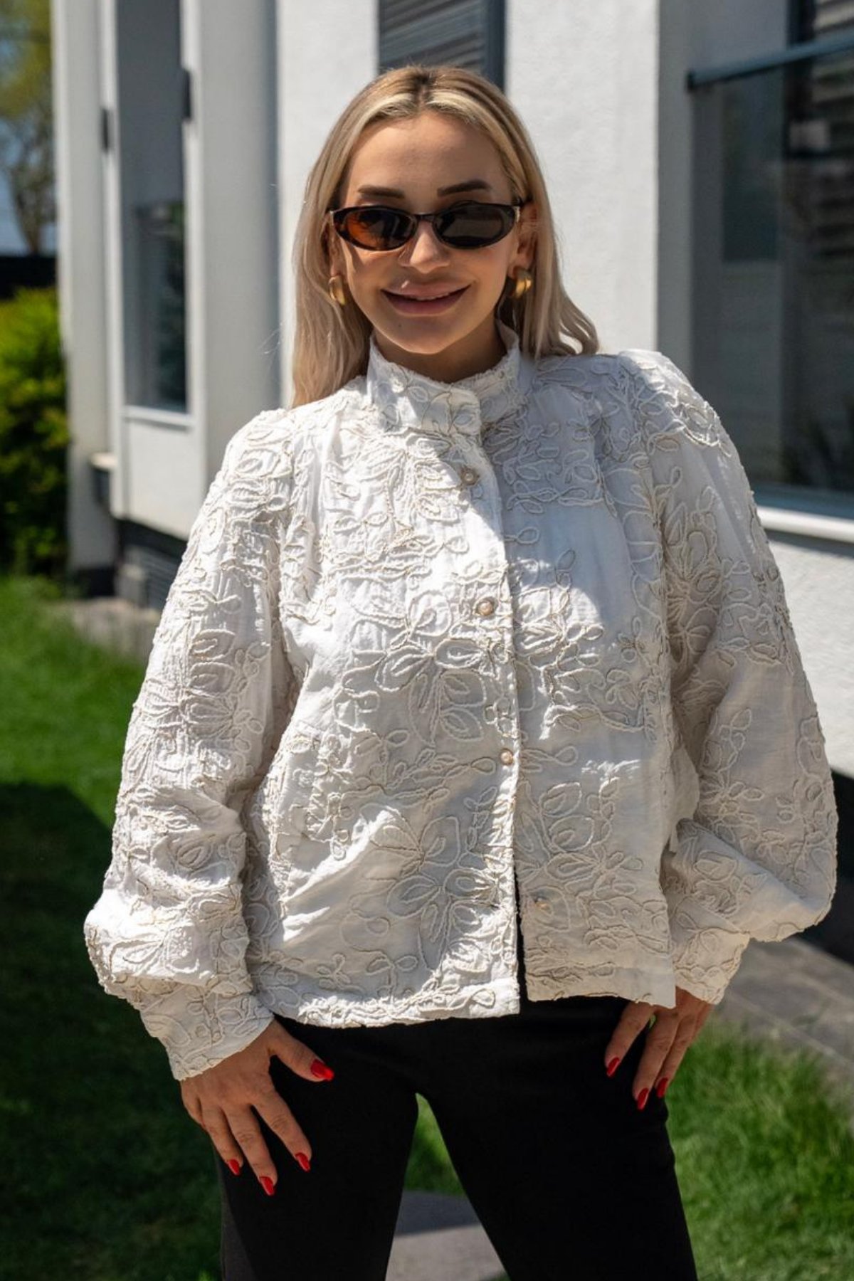 Kabartma Nakışlı Kadın Ceket Astarlı Şık Tasarım