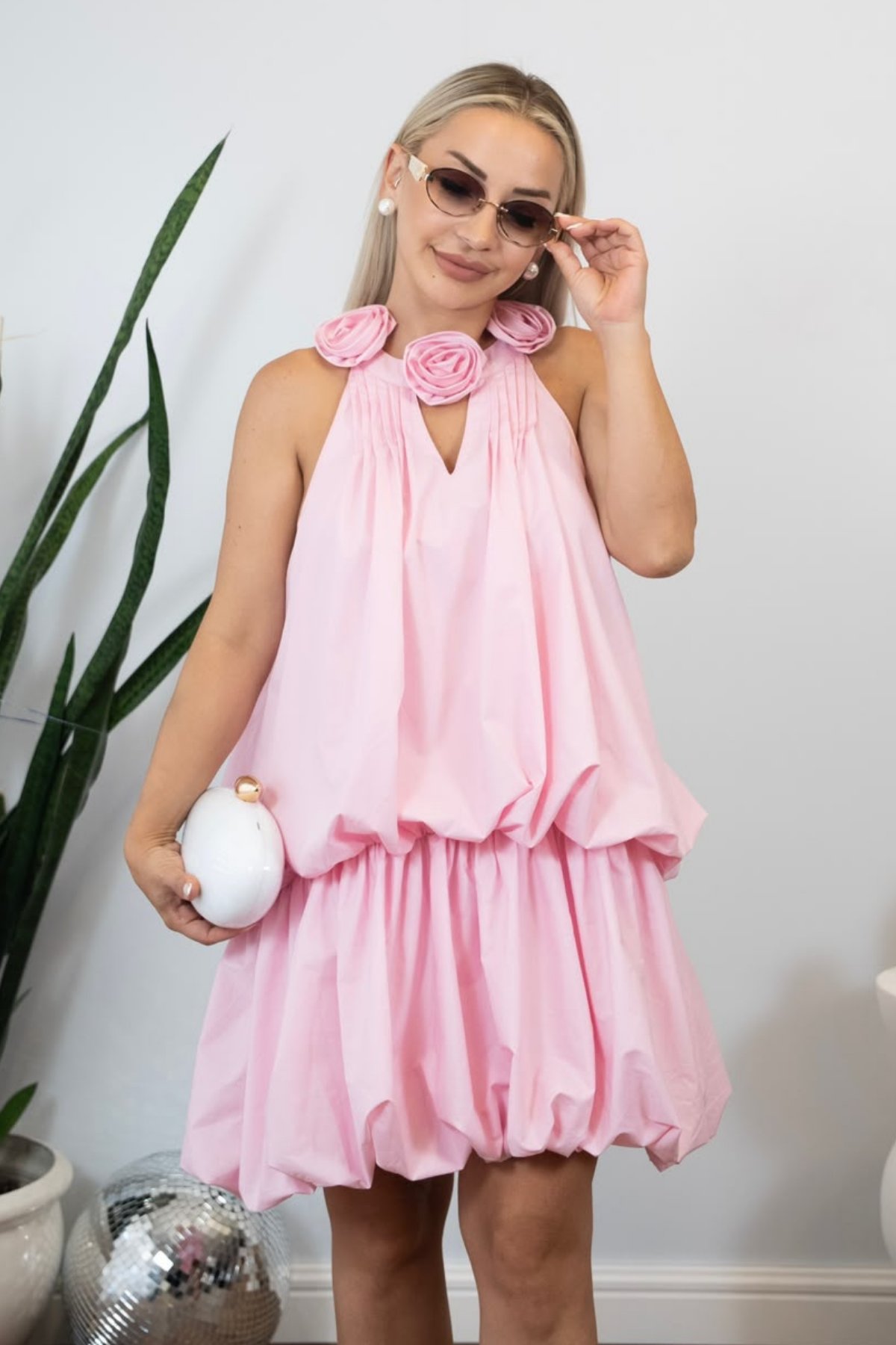 Pembe Balon Elbise Rahat Kalıp