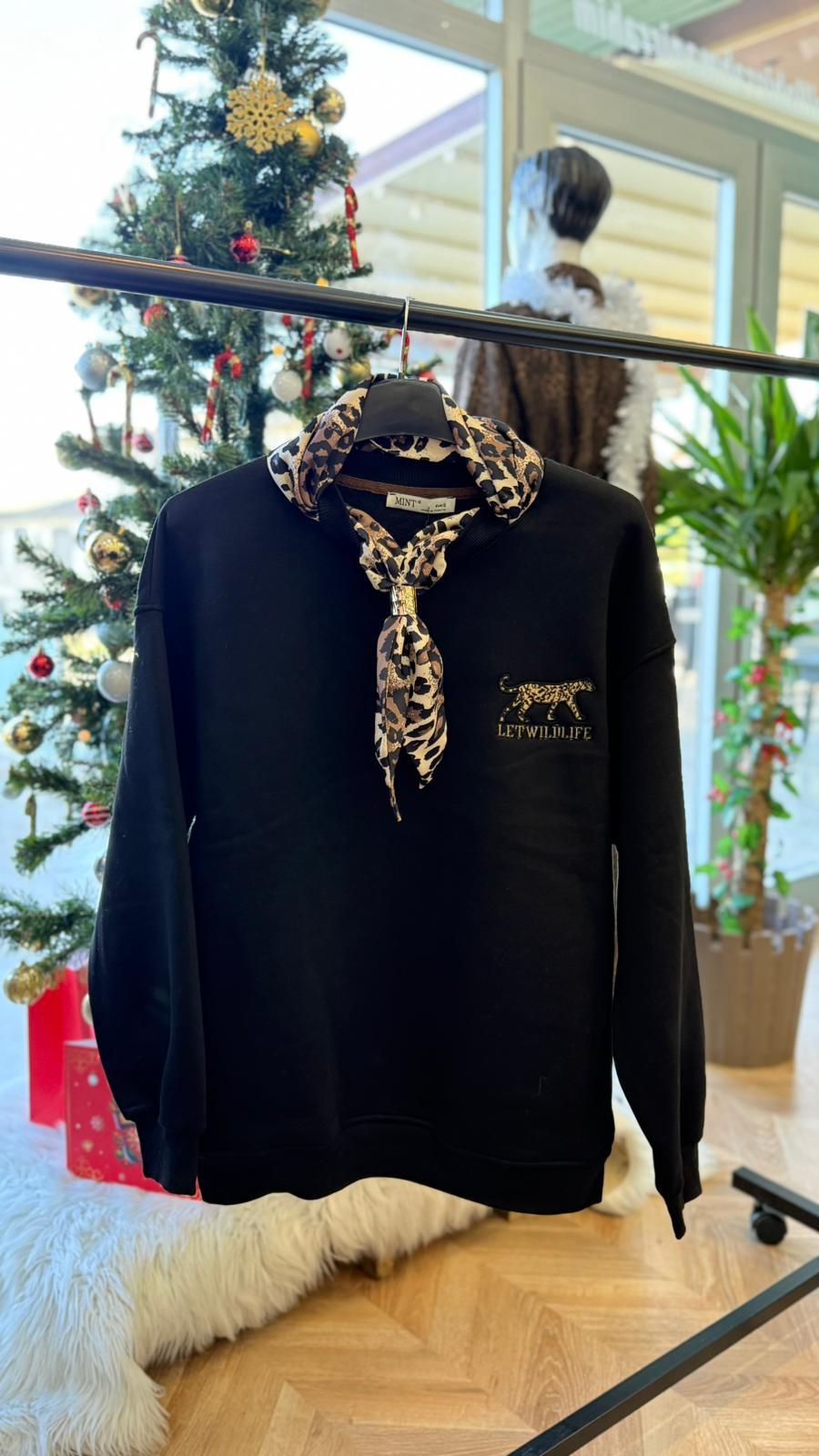 Leopar Yaka Detaylı Sweatshirt