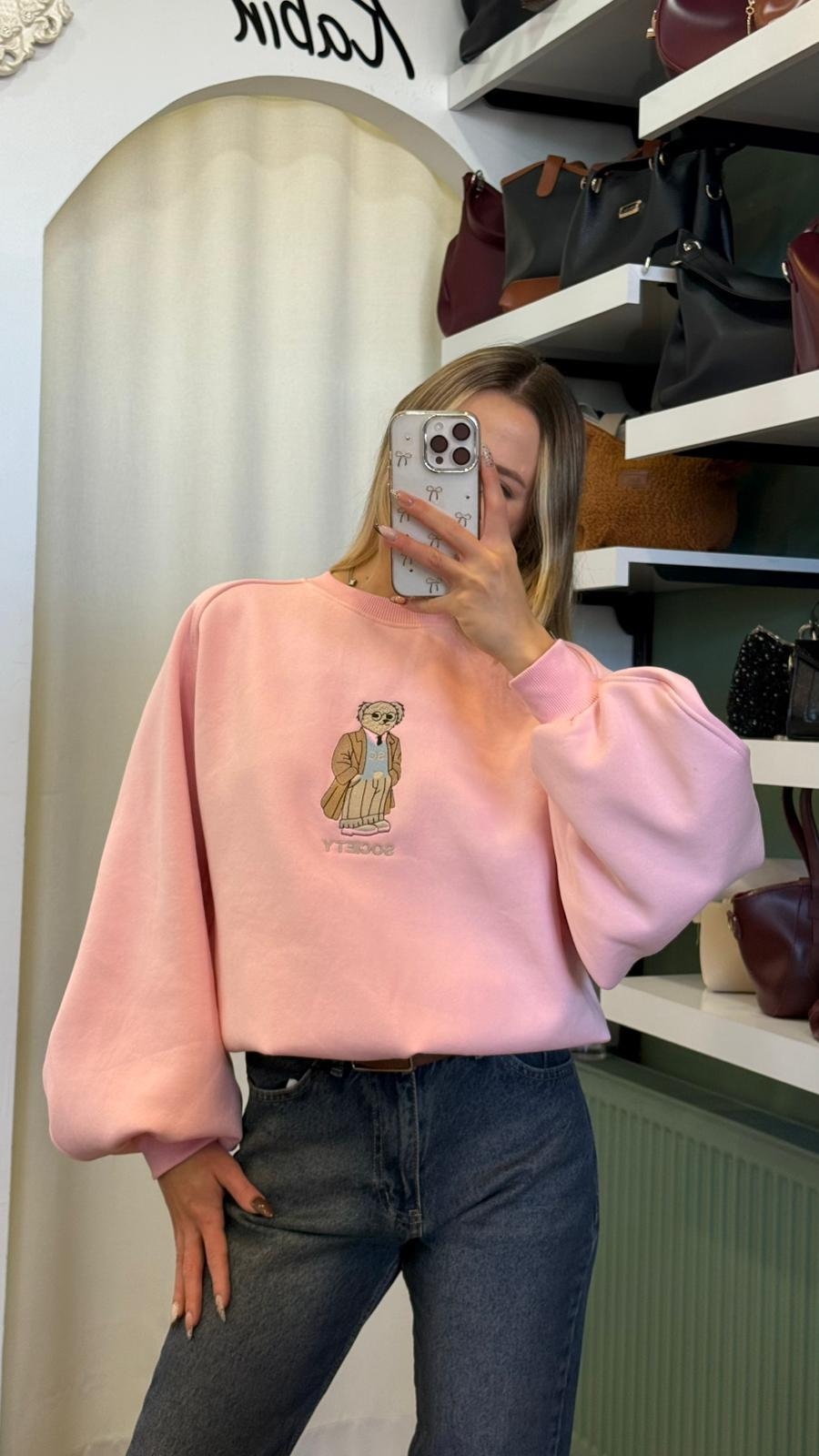 Nakışlı Pembe Sweatshirt