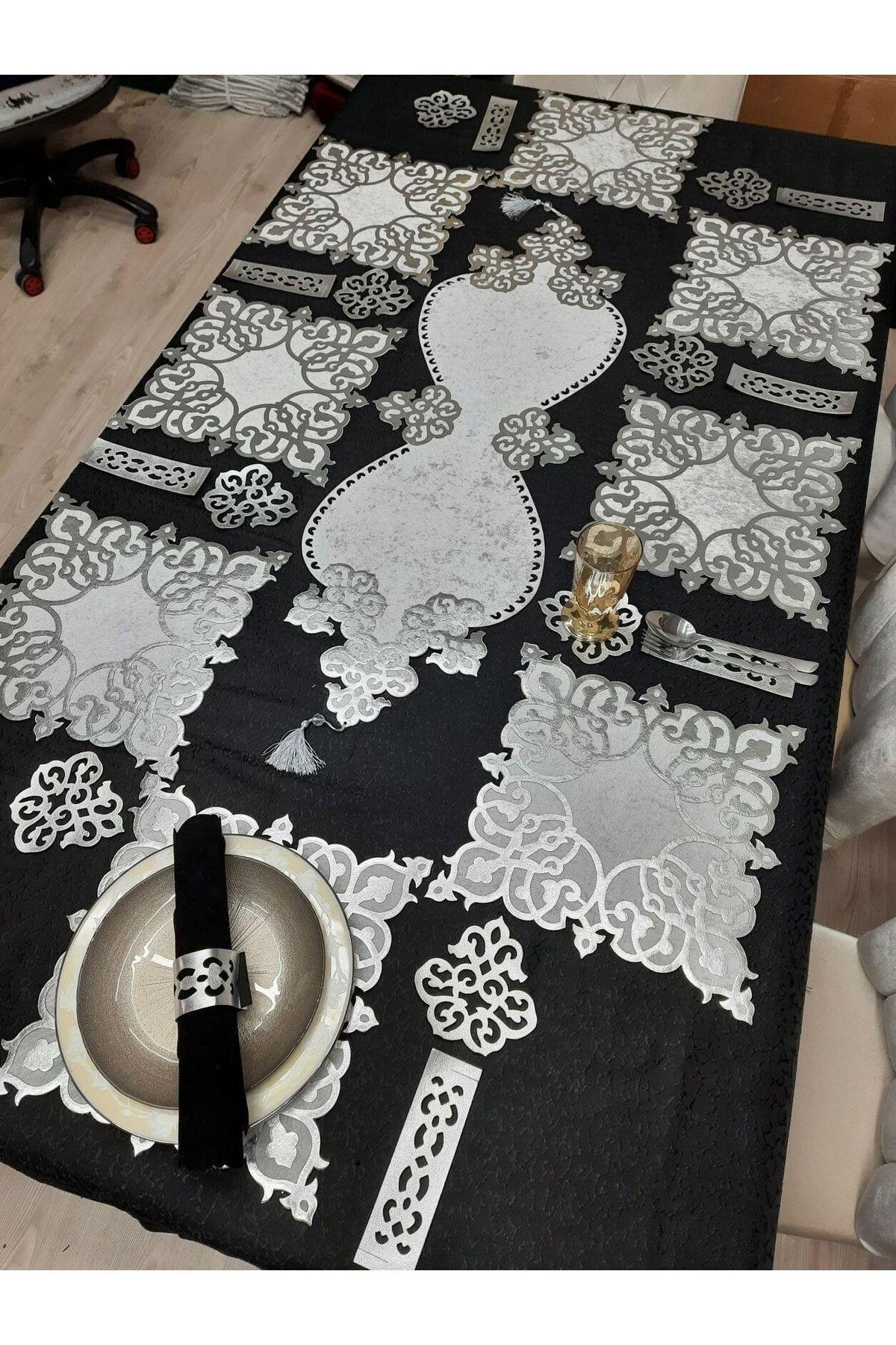 1 Ad.(98X30CM) Runner,8 A.servis(33X33CM),8 B.altlığı,8 Kaşıklık/25parça/gri-gümüş