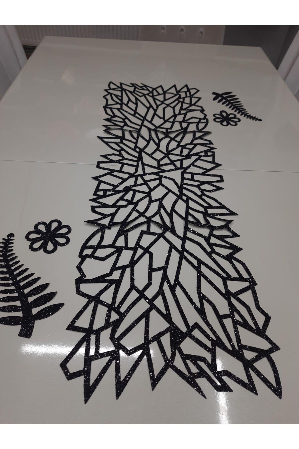 1 Adet Masa Runnerı/120x33cm/1siyah Simli S.deri(2 AD.YAPRAK,2 AD.ÇİÇEK MOTİFİ HEDİYE)