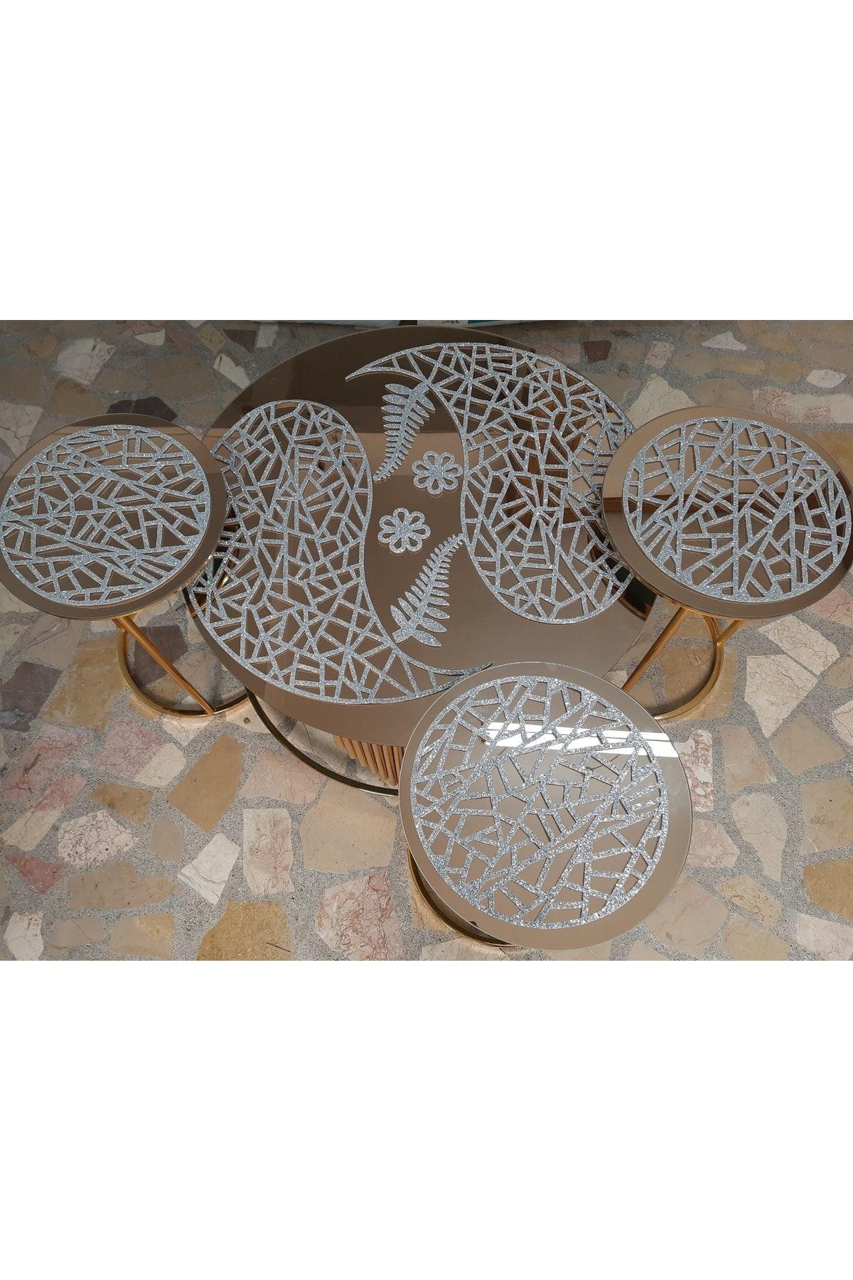 Sehpa Örtü Seti/2 Parçalı Orta Sehpa Runnerı (60CM 1 AD) /33cm Lik3 Zigon Örtüsü/s.deri/simli Gümüş