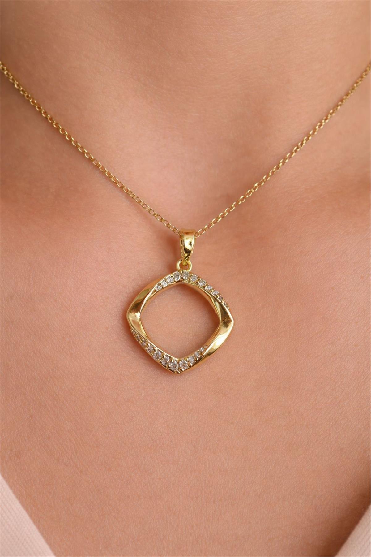 14 Ayar Altın Kaplama Gold Zirkon Taş Kuyumcu Modeli Kolye Uçu