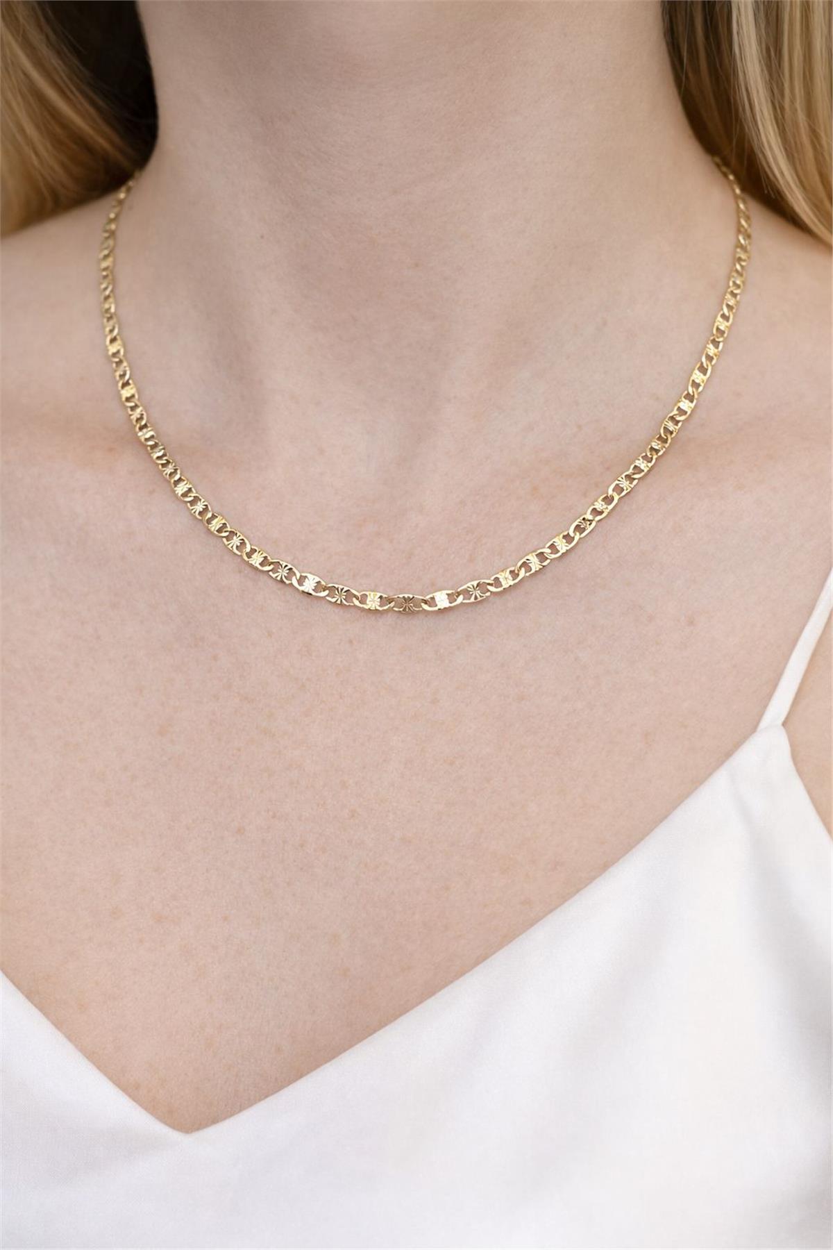 14 Ayar Gold K Işıltılı Zincir Model Kolye 
