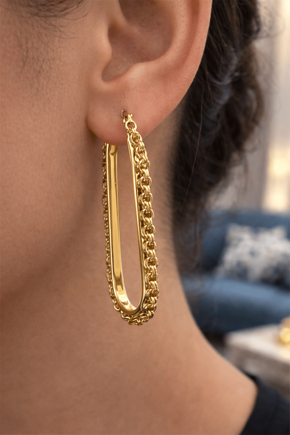 14  Ayar Gold Uzun Halka Model Küpe 