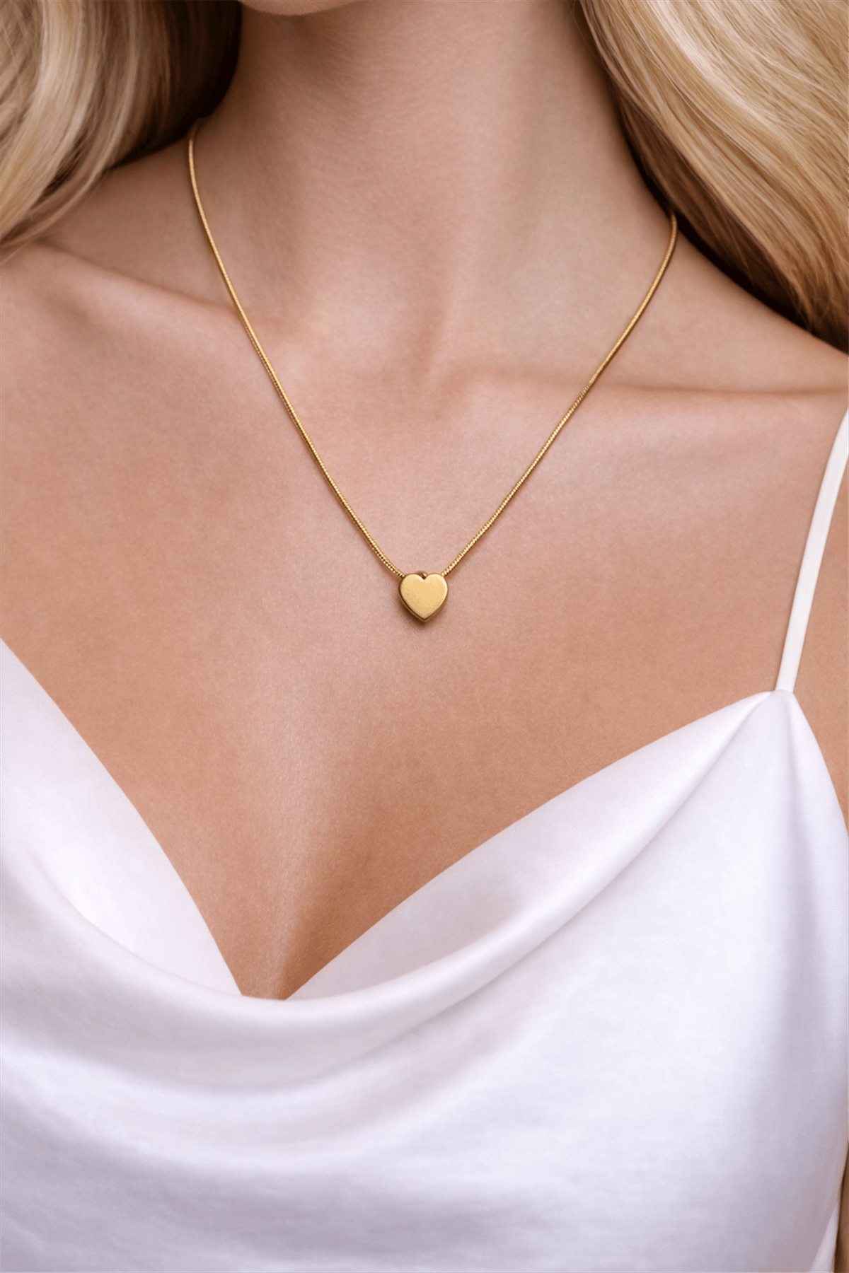 Çelik Gold Kalp   Model Küpe 