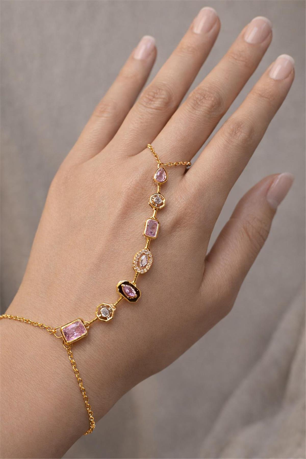 Çelik Gold Pembe Taş Y Model Kolye 
