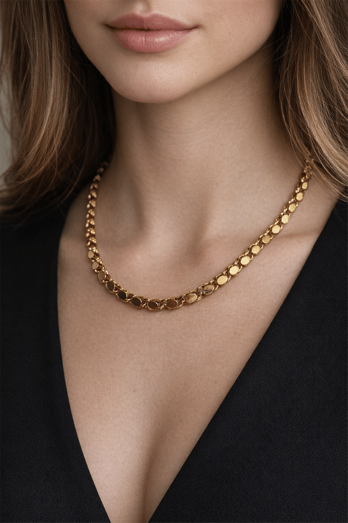 Çelik Gold Pul Model Zincir Kolye 