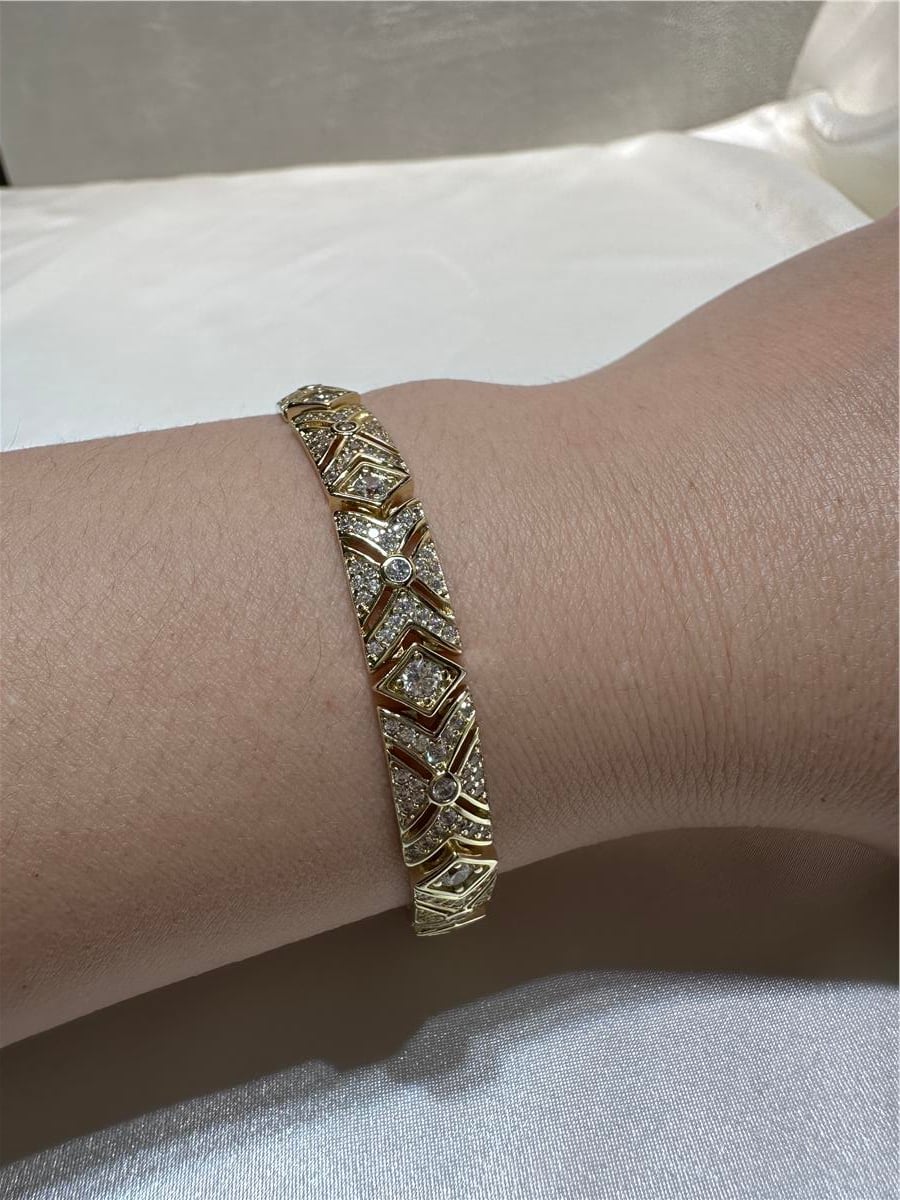 Gold Mısır Desen Zirkon Taş 14.K 