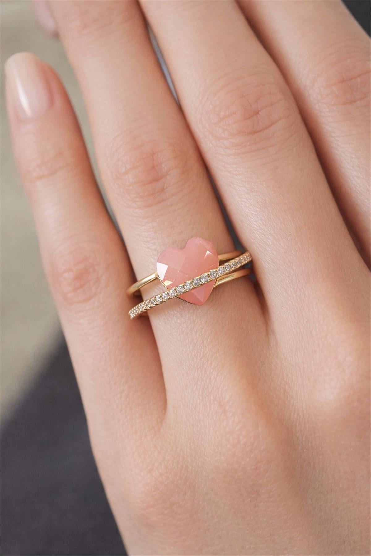 Gold Pembe Kalp Yüzük 
