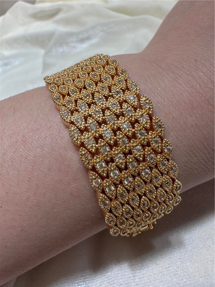Gold Zirkon Taş İthal 22 .A. Bileklik Geniş Su Damlası 