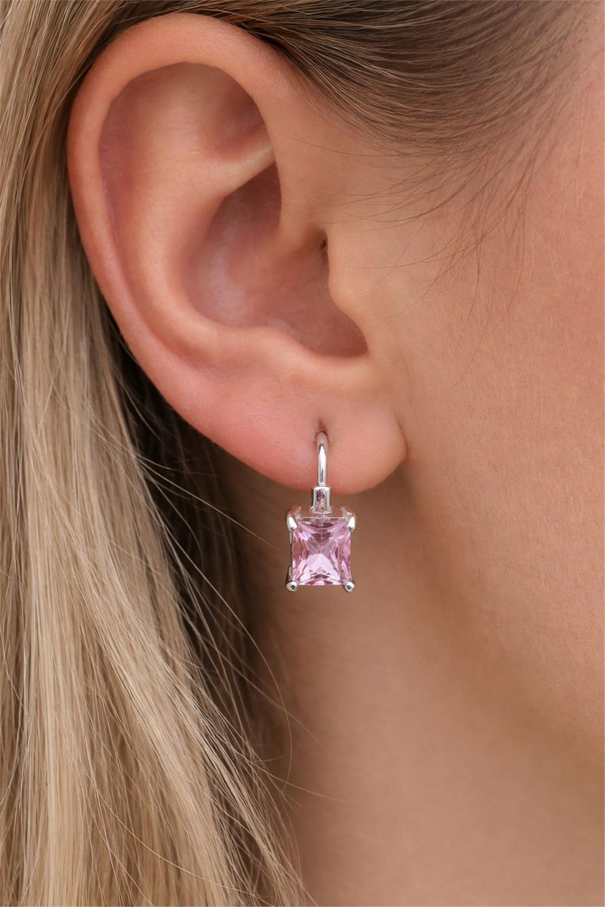 Gümüş Pembe Halka Küpe 