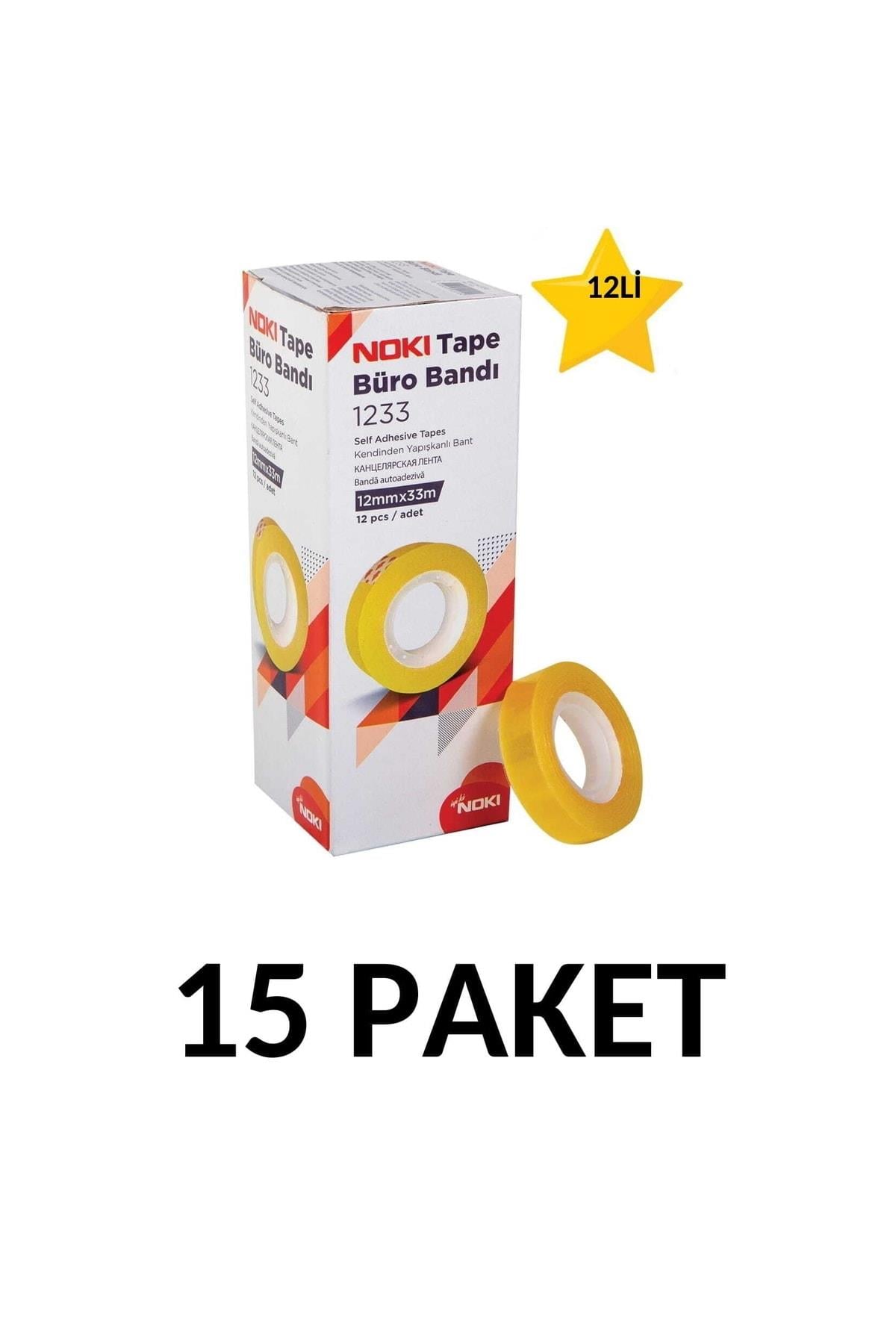 15 Paket (180 Adet) 12mmx33m Şeffaf Büro Bandı Para Bandı