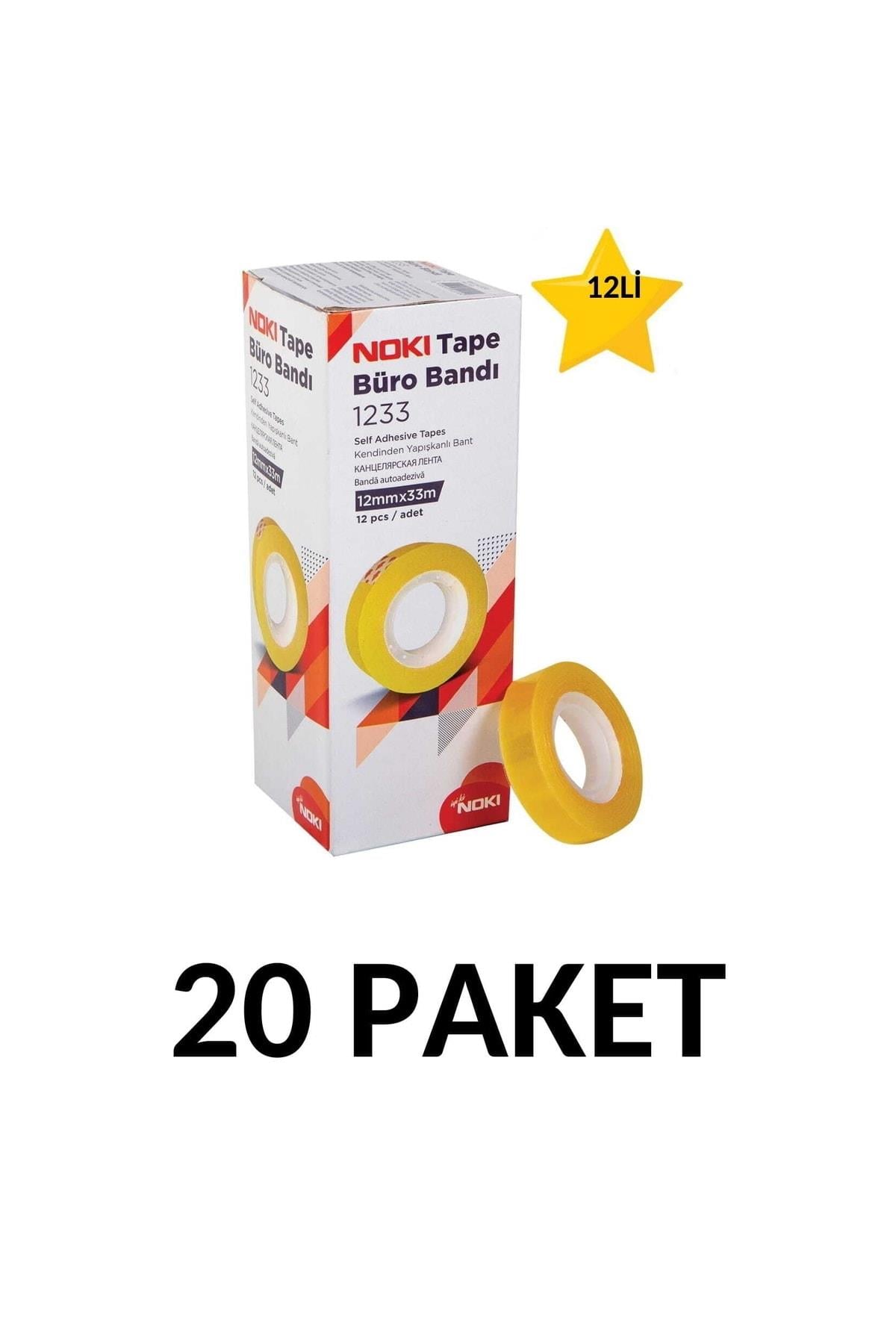 20 Paket (240 Adet) 12mmx33m Şeffaf Büro Bandı Para Bandı