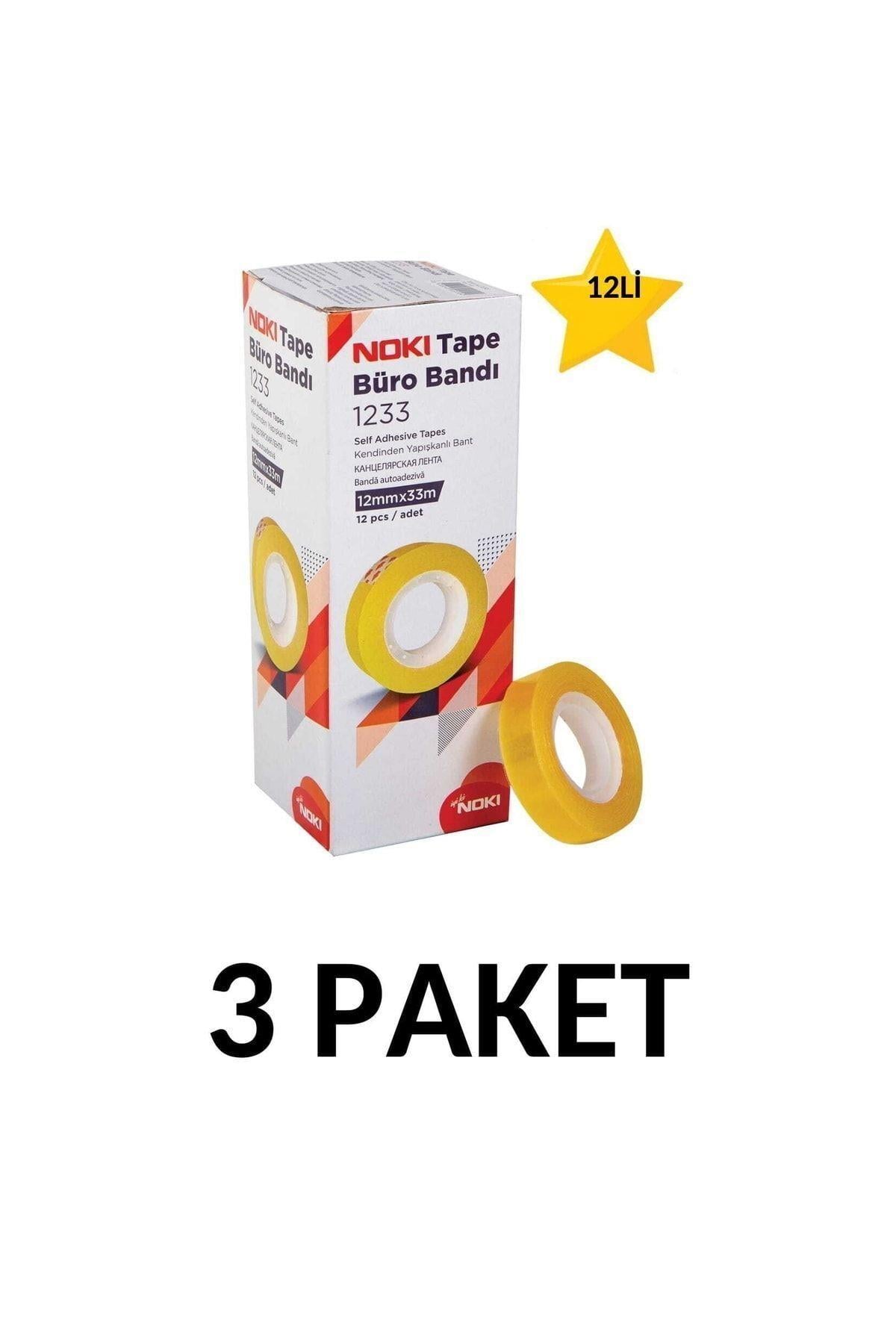 3 Paket (36 Adet) 12mmx33m Şeffaf Büro Bandı Para Bandı