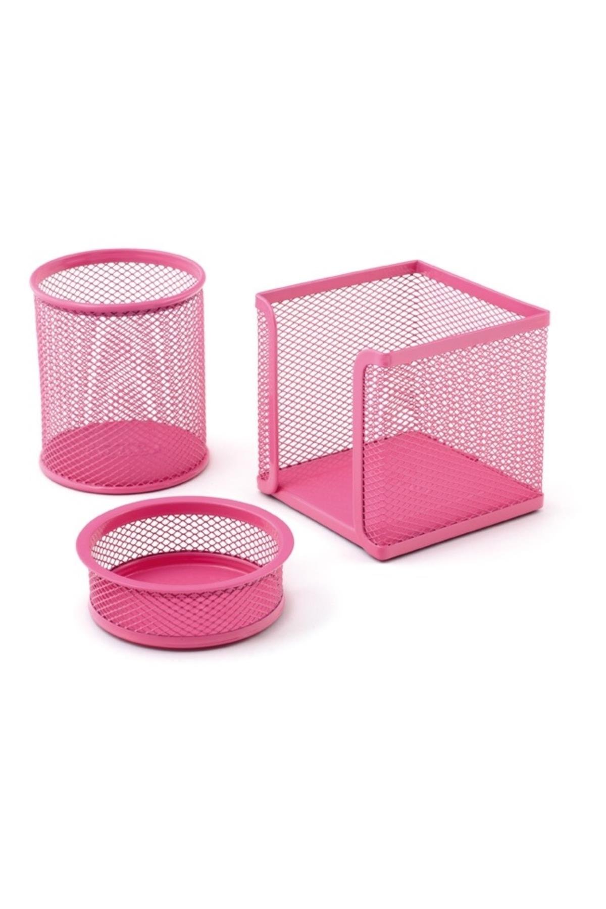505 Metal Perforeli 3’lü Masa Seti Pembe
