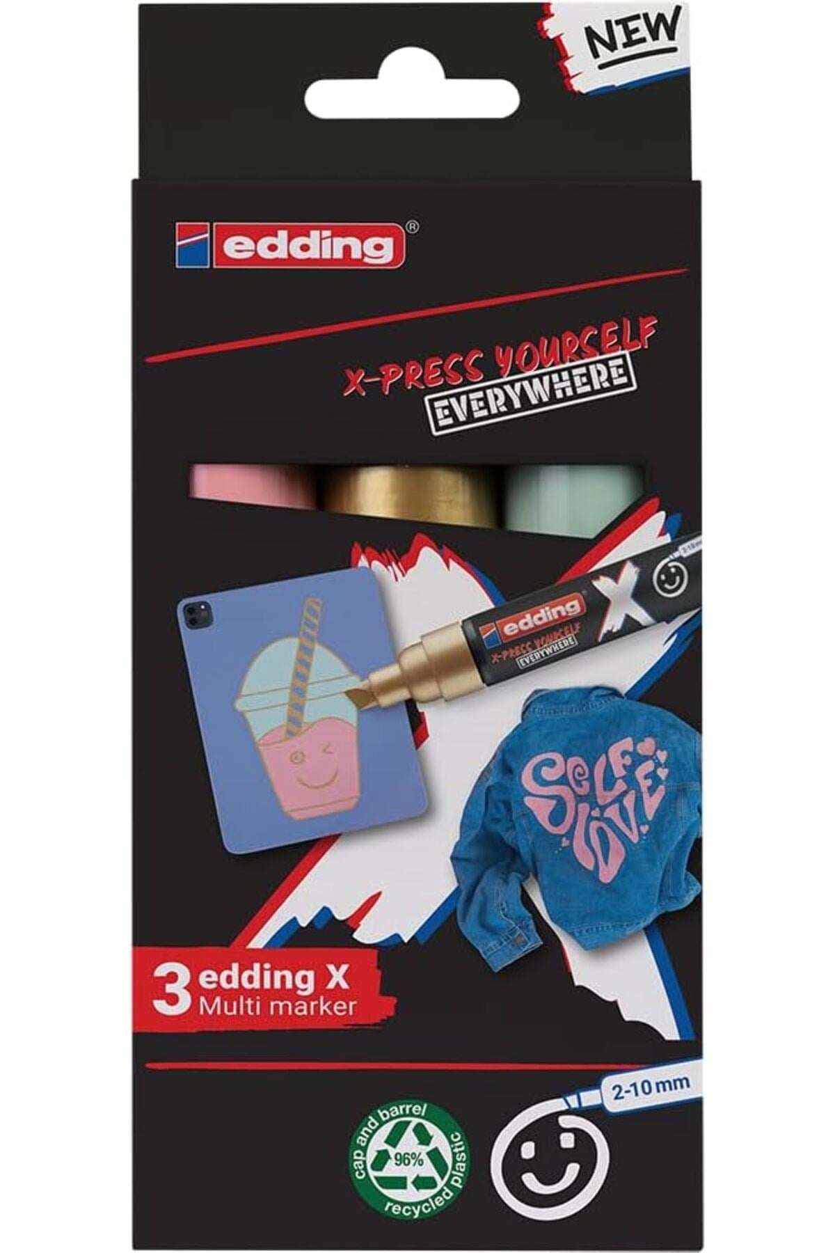 edding X Markör, Pastel Colours Set, 3'lü Akrilik Markör Seti, Kesik Uç 2-10 mm