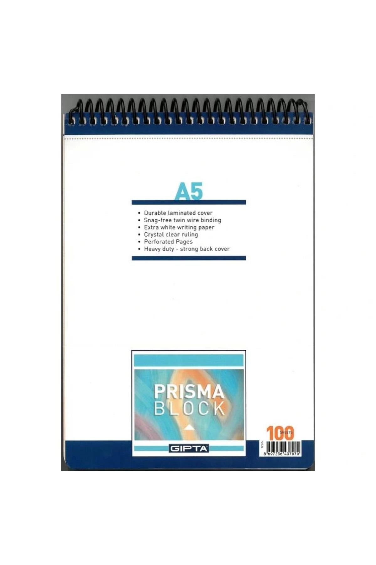 PRISMA A5 100YP. PERFORAJLI SPİRALLİ KARTON KAPAK BLOKNOT DEFTER DÜZ - 1296
