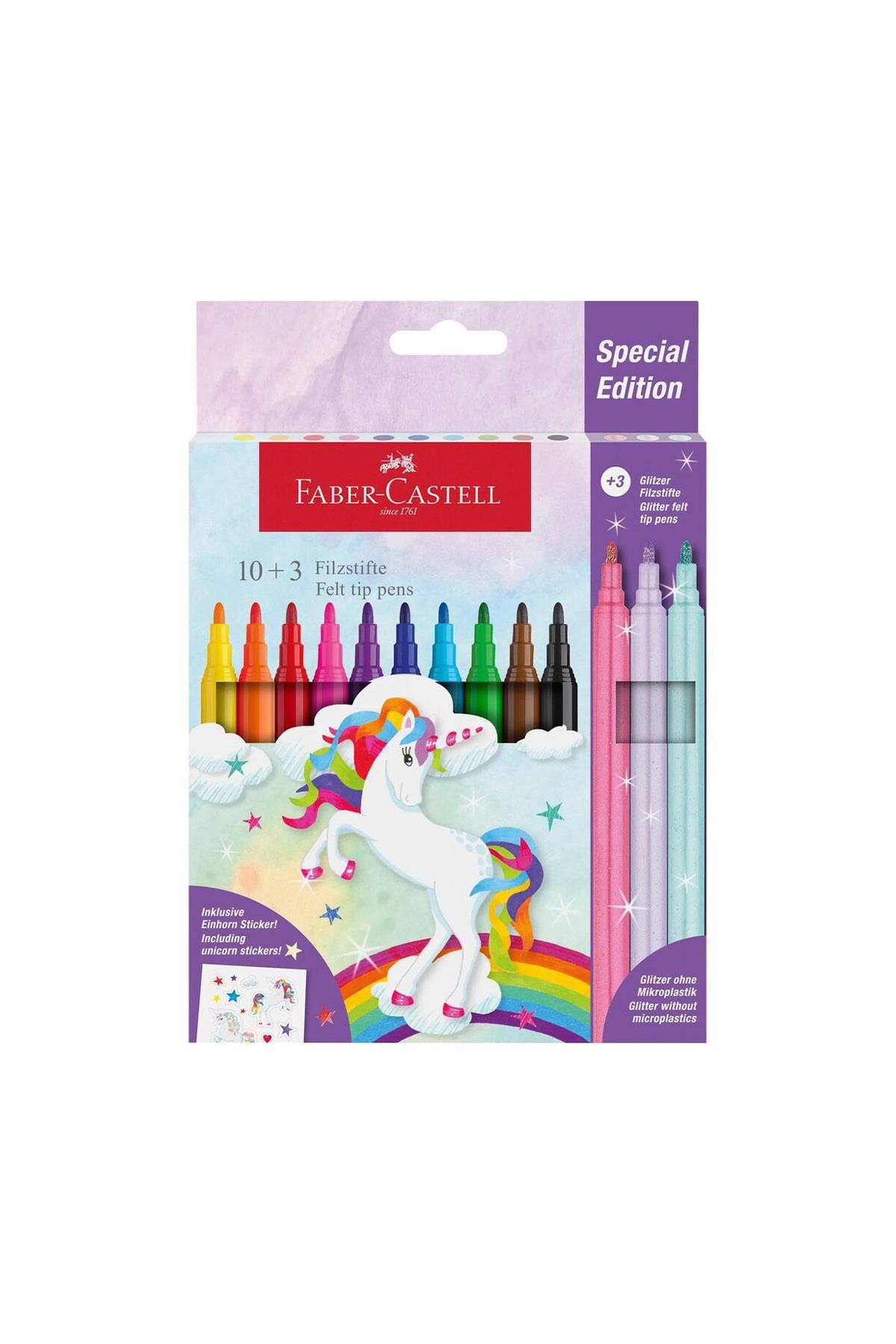 Unicorn Keçeli Kalem 13'lü Set – 10 Renk + 3 Parıltılı Kalem, Unicorn Çıkartmalı