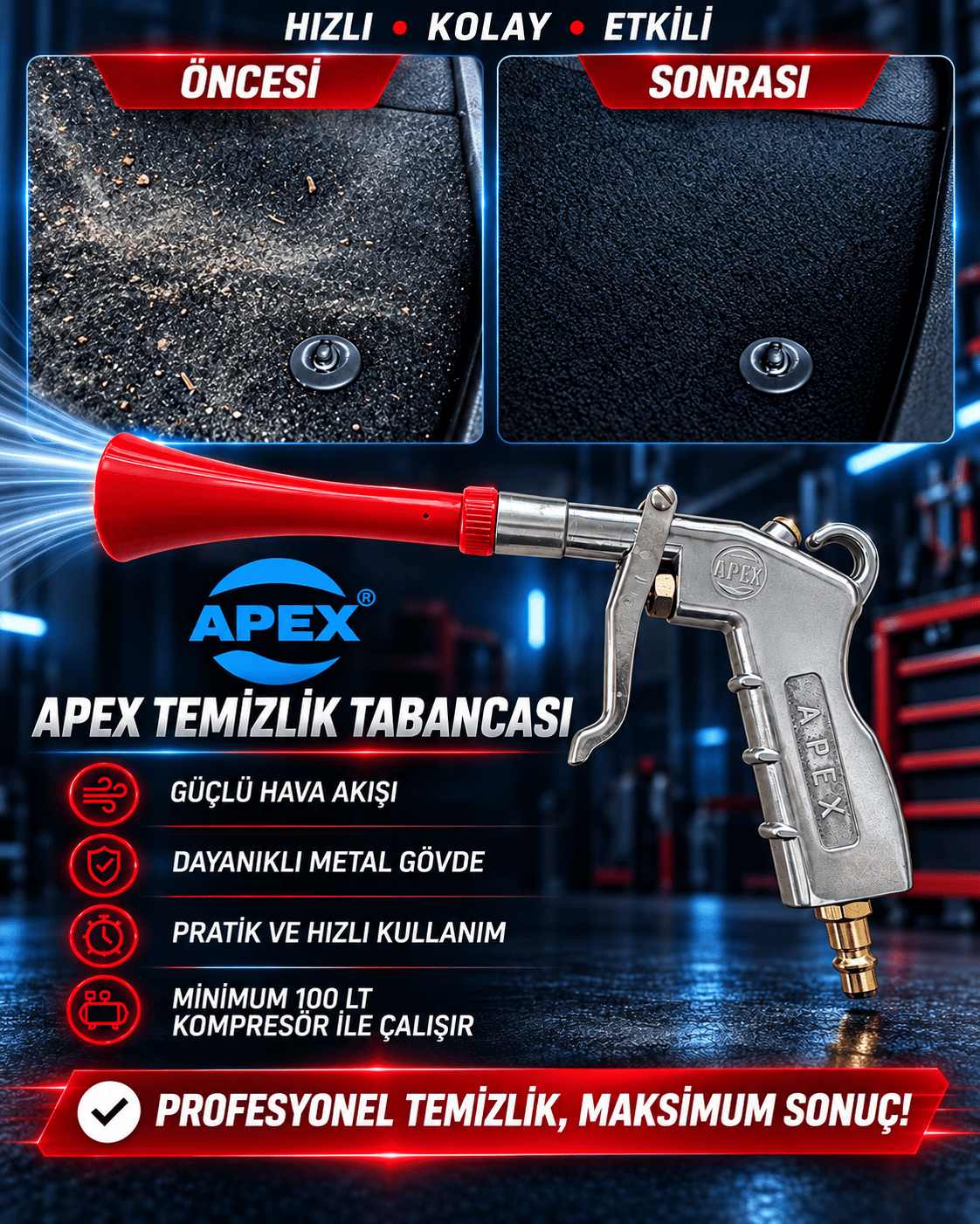 APEX Tornador Bilyeli Kuru Detay Tabancası – Profesyonel Oto Kuaför Temizlik Tabancası