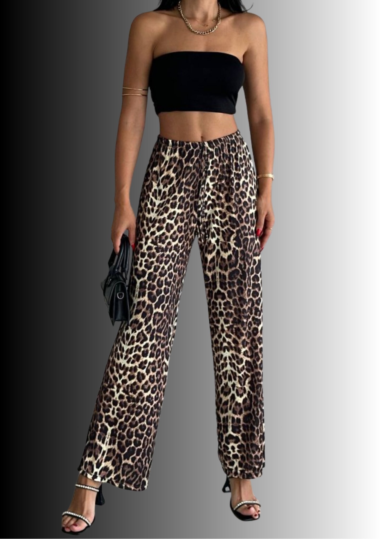 Leopar Desenli Viskon Pantolon