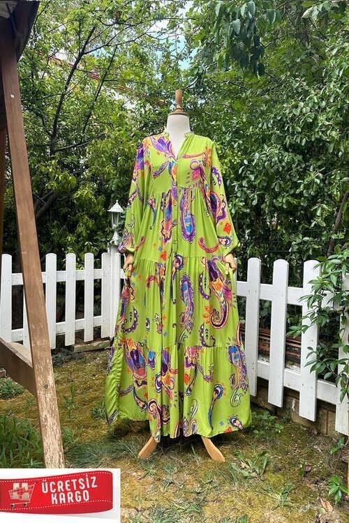 BEYMN VİSKON ELBİSE YEŞİL