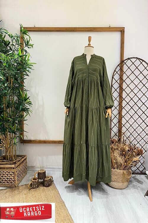 ERVA YALDIZLI ELBİSE Haki