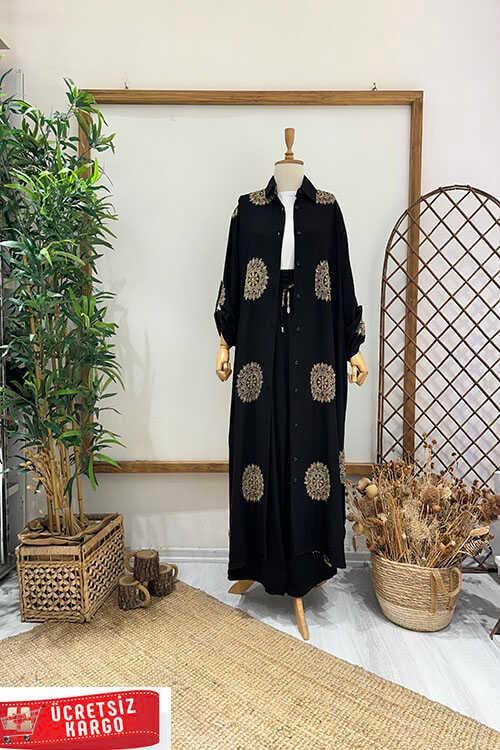 KETEN TURA PANTOLONLU TAKIM Siyah